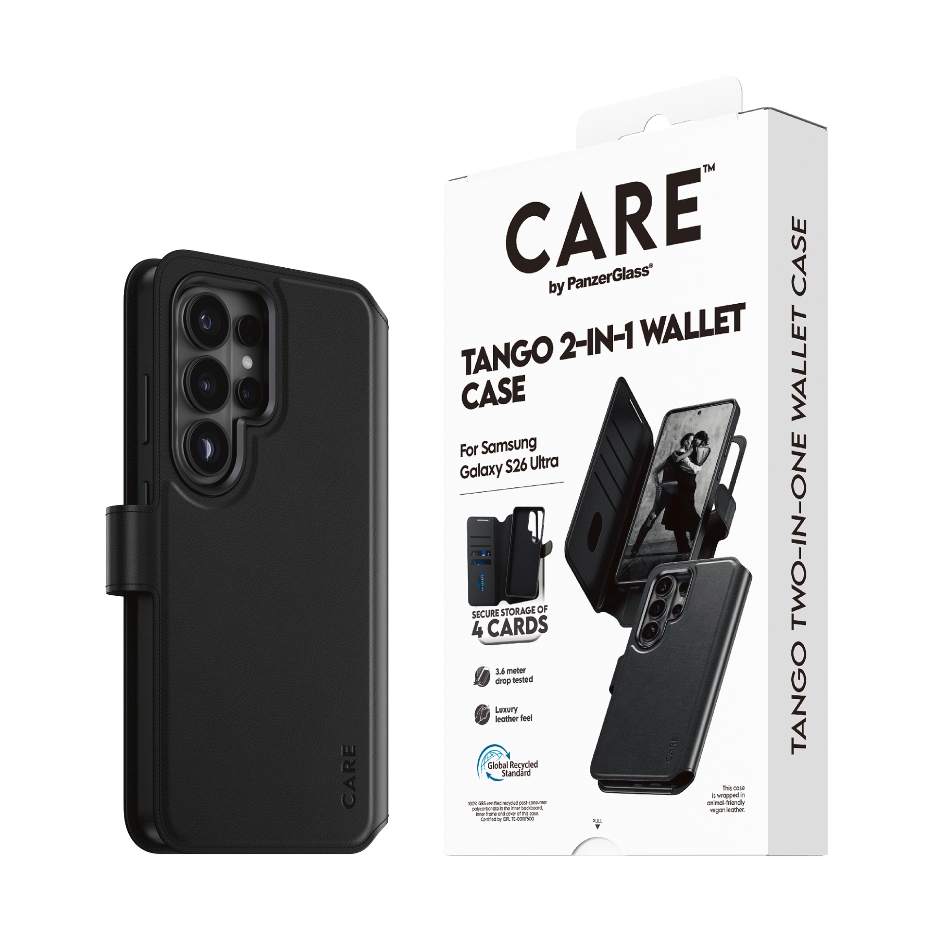 Samsung Galaxy S26 Ultra CARE by PanzerGlass Feature Tango 2-in-1 Deksel med Lommebok - Svart