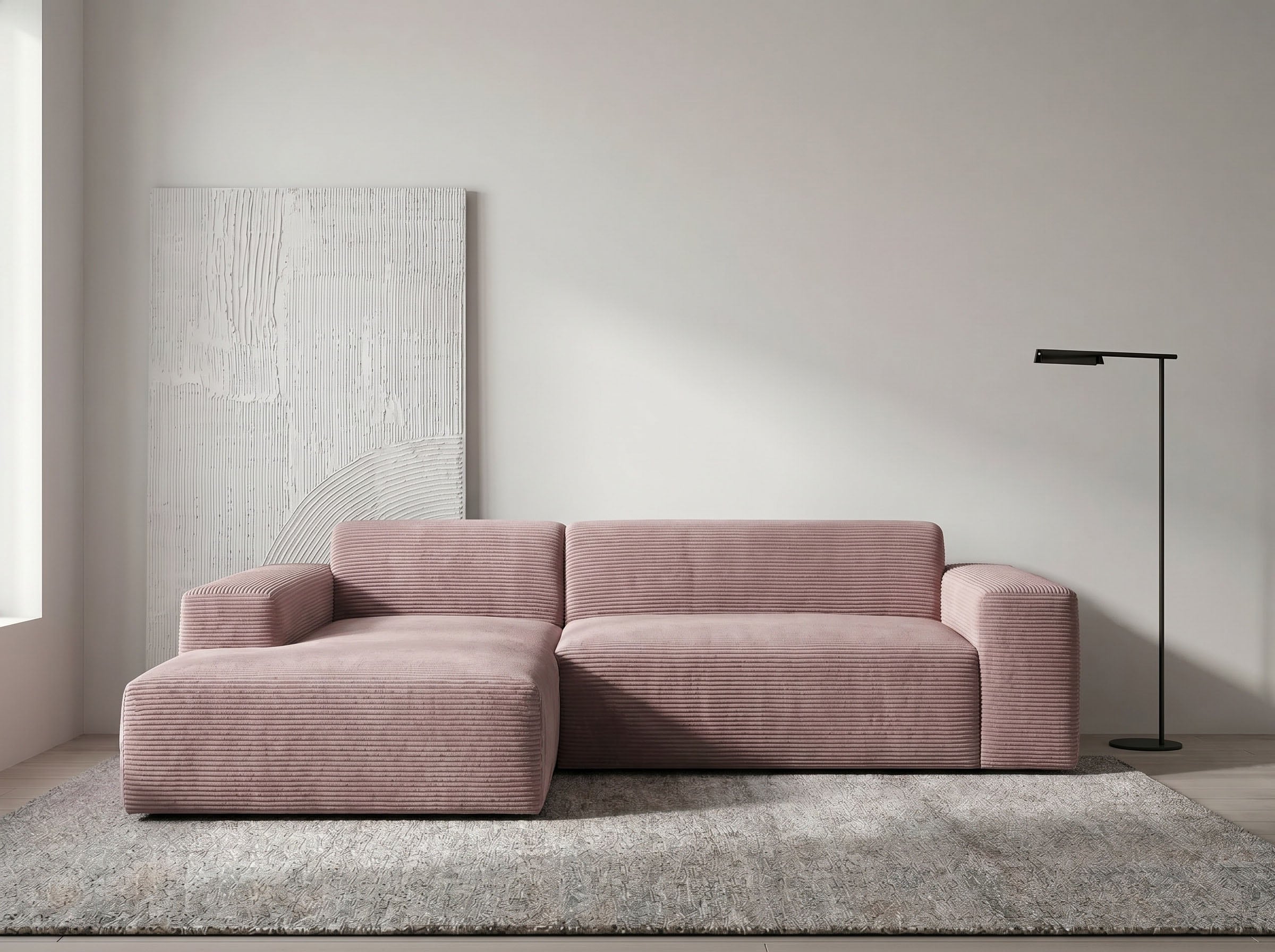 WERK2 Ecksofa "Zeus-L 253 cm breit, bequemes Cord-Sofa in L-Form, urbanes Design" Organische curvy-trend Couch mit großer Komfort-Ottomane