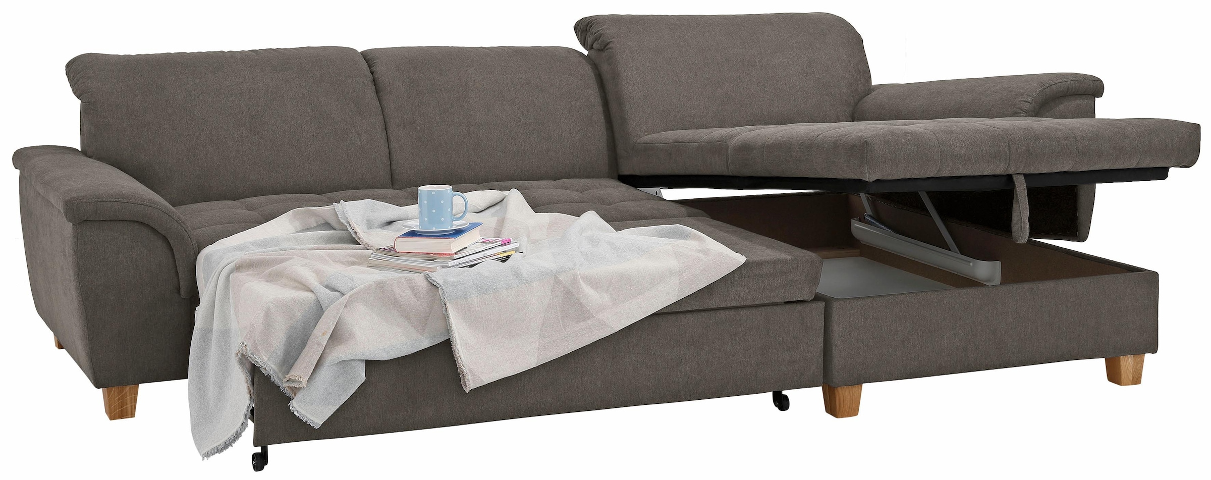 Home affaire Ecksofa »Lyla L-Form«, mit Recamiere, wahlweise mit Rückenfunktion und zusätzlich mit Bett