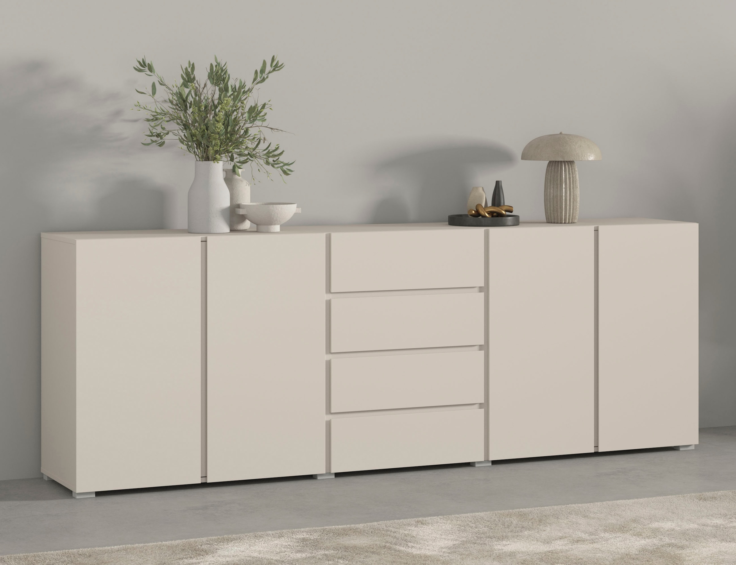 OTTO home Sideboard "Metric,Breite 222 cm, grifflose Kommode 4 Türen/4 Schubkästen" Schubladenschrank mit viel Stauraum, Einlegeböden verstellbar