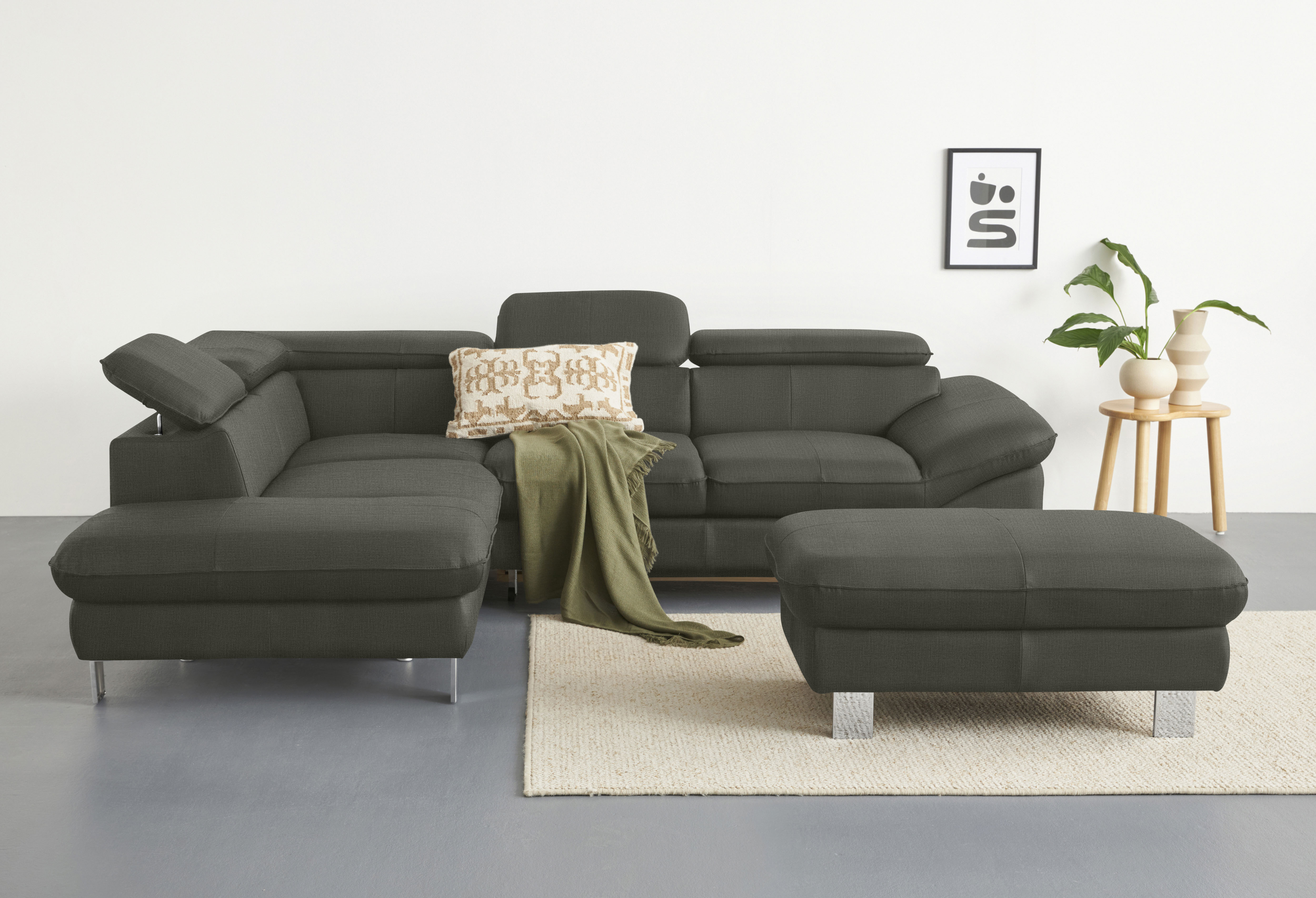 COTTA Ecksofa "Driver L-Form, B: 265cm, moderne Couch, Wellenunterfederung, inkl. 3 x" Kopfteilverstellung, optional Schlaffunktion & Bettkasten