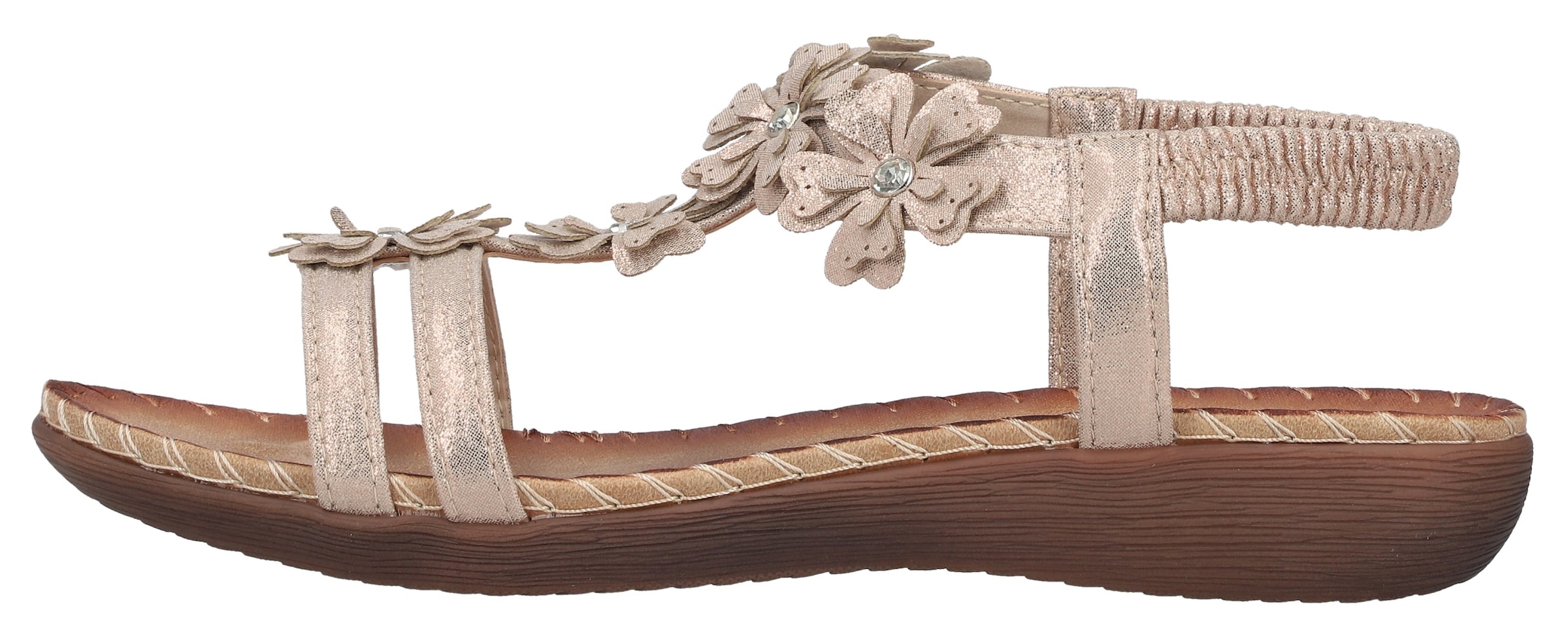 Rieker Sandale  Sommerschuh, Urlaubsschuh mit Blütenverzierung und Glitzersteine