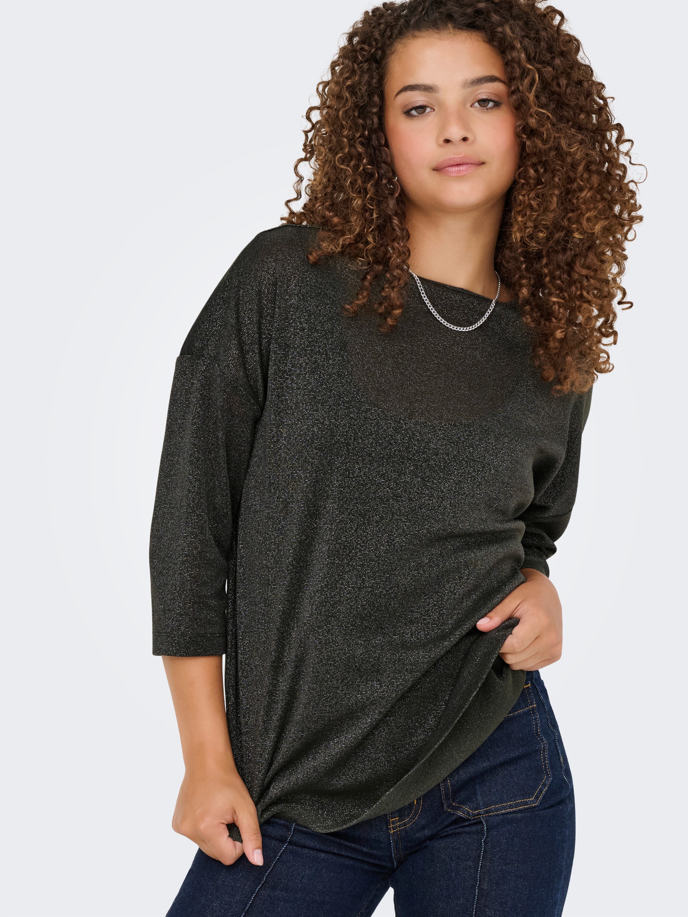 ONLY 3/4-Arm-Shirt "ONLSILVERY GLAMOUR LUREX 3/4 TOP JRS", mit Glitzer-Effe günstig online kaufen
