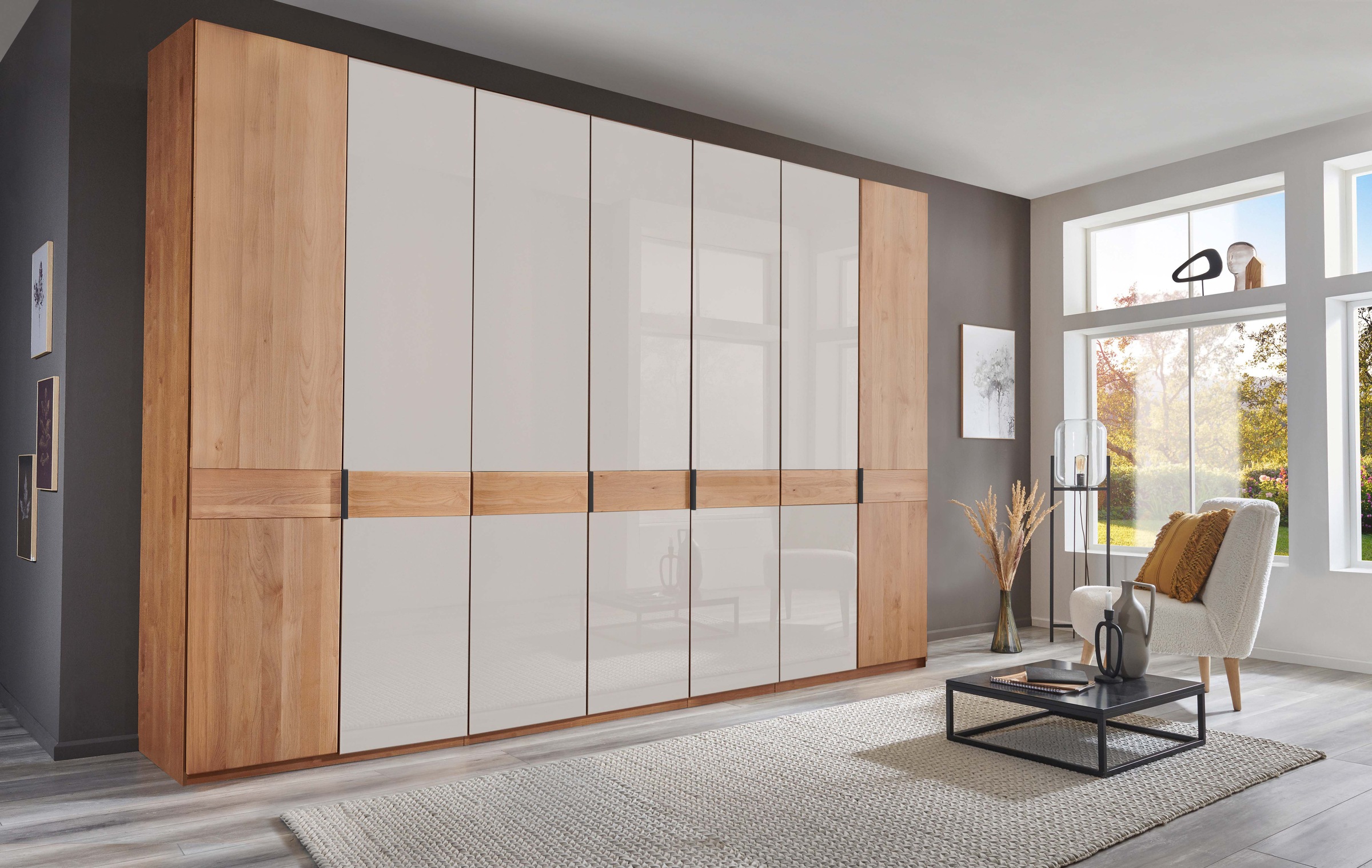 WIEMANN Kleiderschrank "Cardiff, Massivholztüren in Kombination mit Glas- oder Spiegeltüren" 4 Breiten, 2 Höhen 216/236cm auswählbar, hochwertiges Design in langlebiger Qualität, viel Stauraum