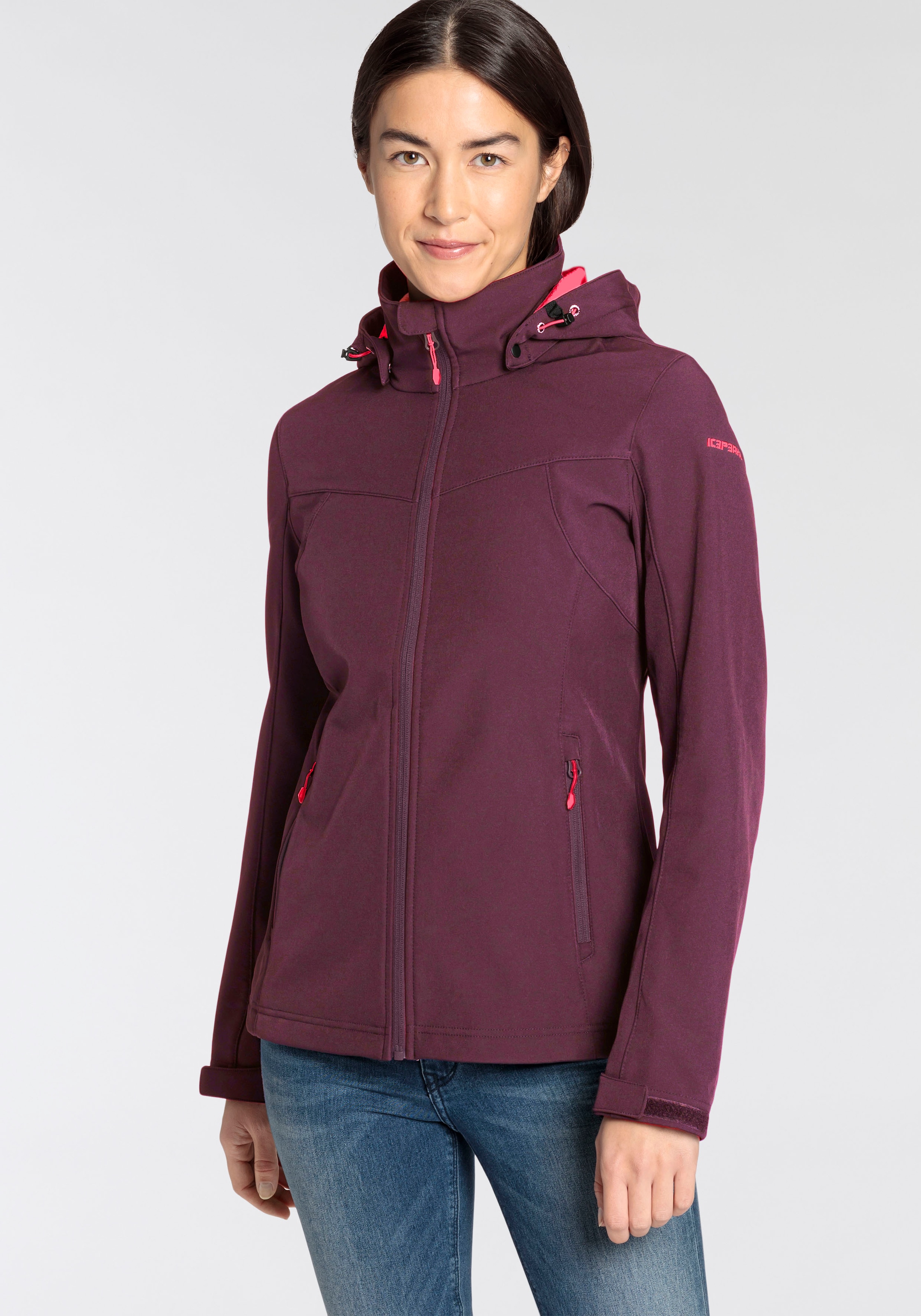 Icepeak Softshelljacke "D SOFTSHELLJACKE BRENHAM", mit Kapuze, mit hohem Stehkragen