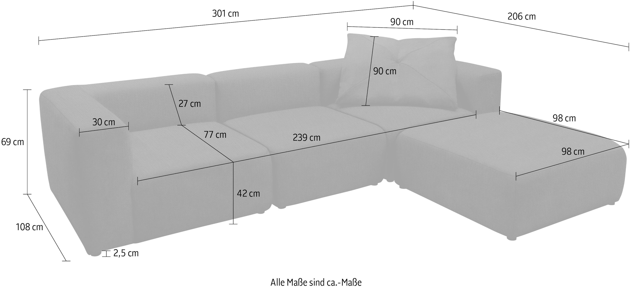 andas 3-Sitzer »Utvik kann individuell zusammengestellt werden«, Modulsofa, bestehend aus 2 Eck-, 1 Mittelelement und 1 Hocker