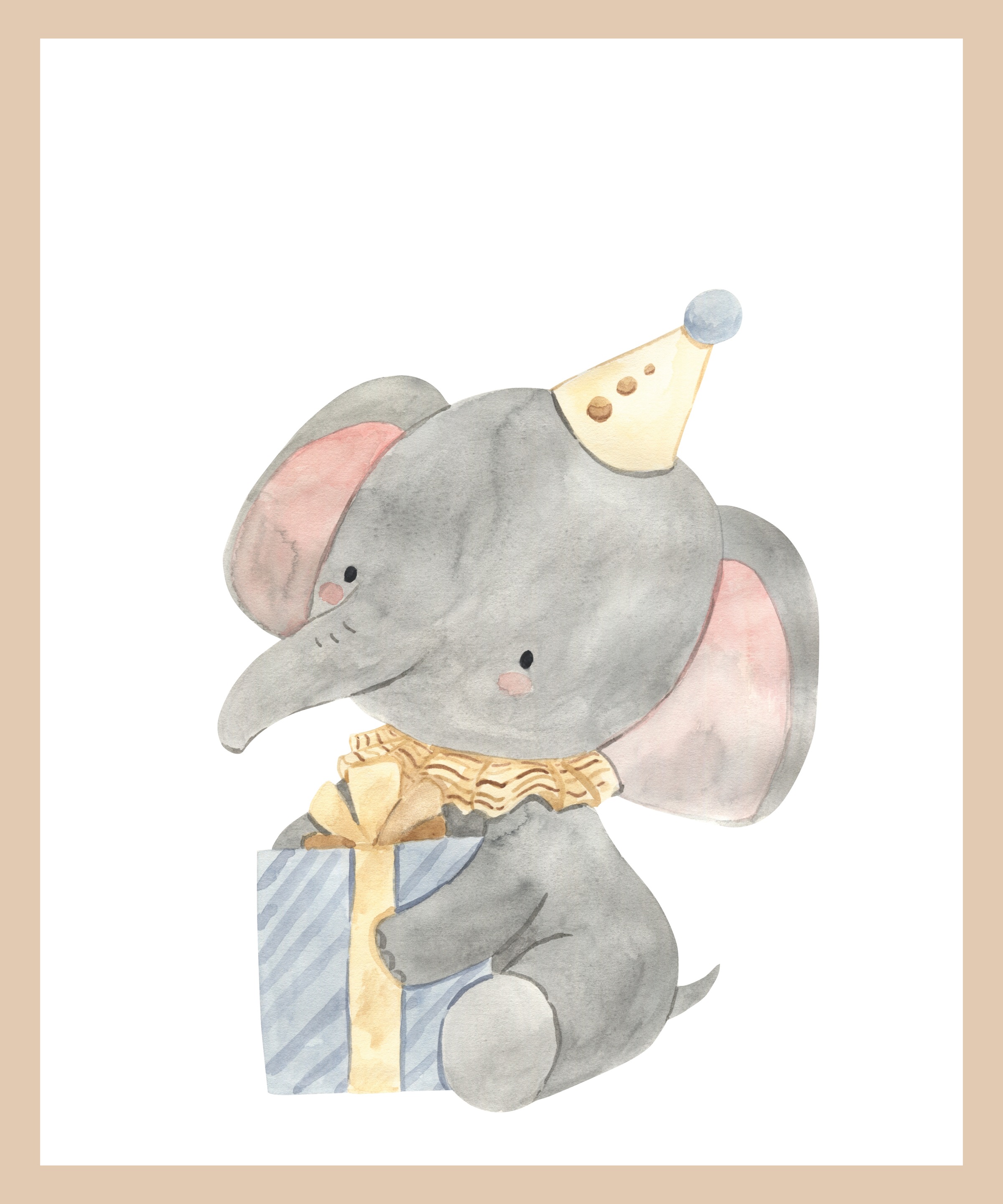 Lüttenhütt Bild mit Rahmen "oder Poster, Elefant mit Geschenk und Partyhut" günstig online kaufen