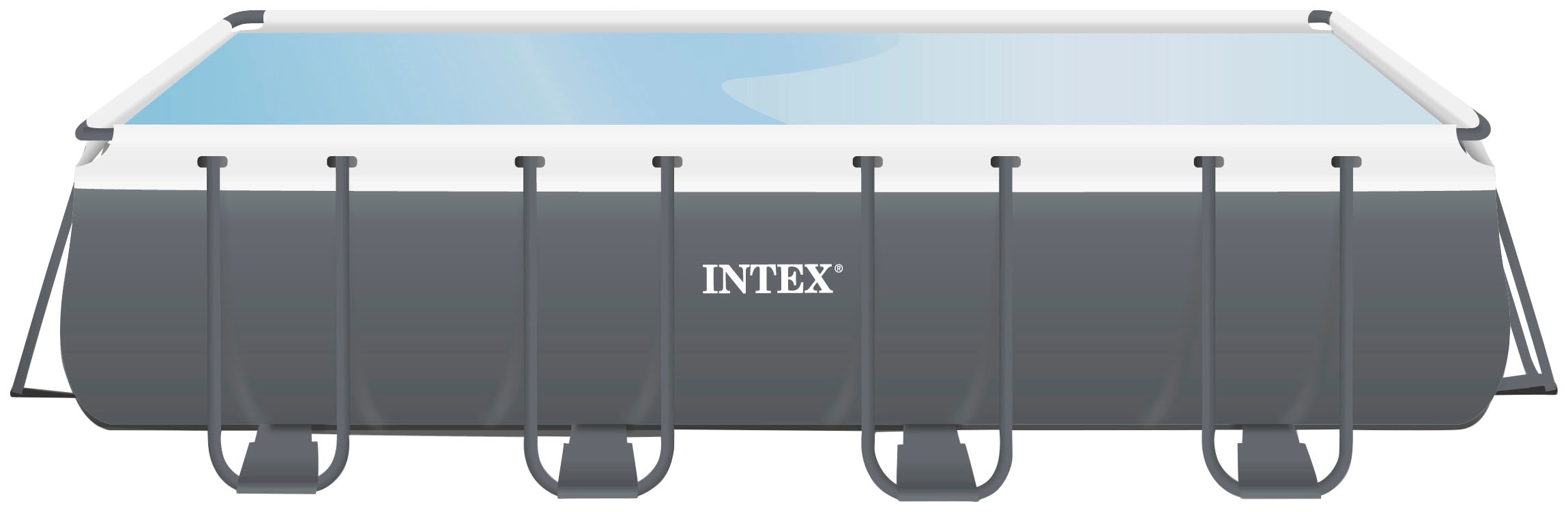 Intex Rechteckpool »»Framepool«975x488x132 cm«, (Set), inkl. ZX300 DELUXE Poolreiniger & Luftmatratze Rainbow Seashell Float