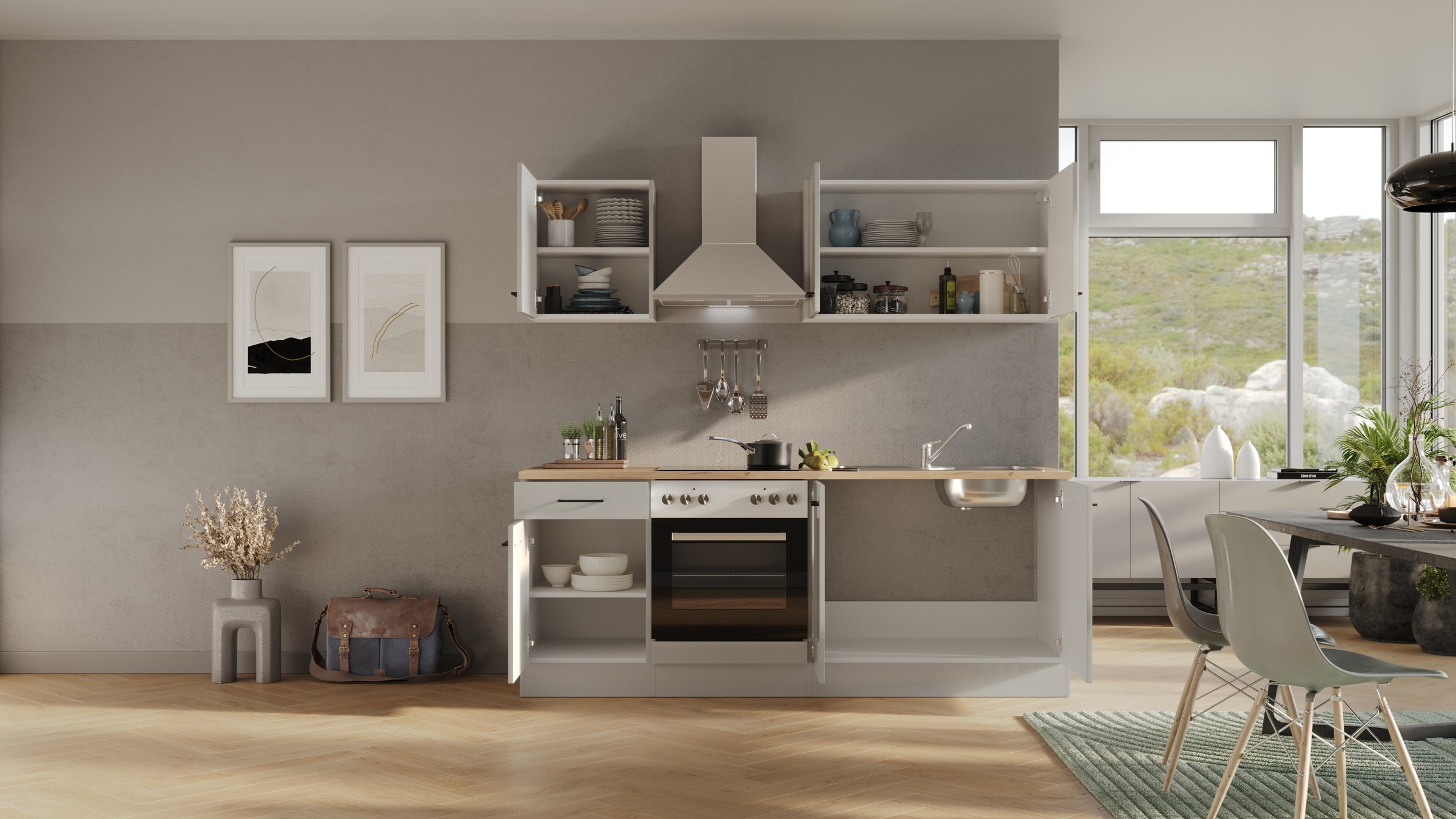 Flex-Well Küchenzeile "Lund" mit E-Geräten, Gesamtbreite 210 cm,glänzende F günstig online kaufen