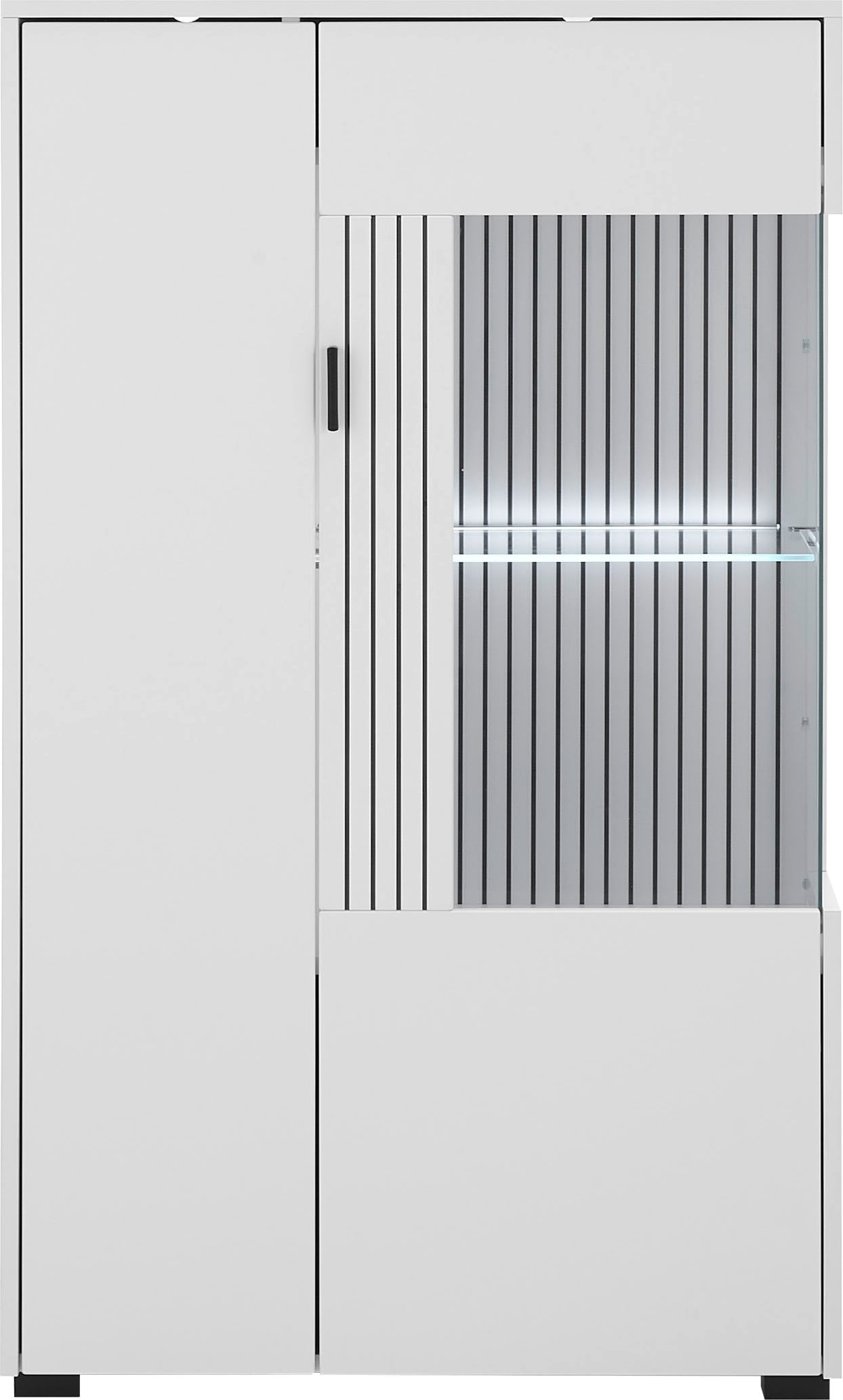INOSIGN Vitrine »Hudson, Stauraumvitrine, Standvitrine«, in moderner Trendfarbe, Griffe aus Metall (Schwarz), Höhe 125 cm