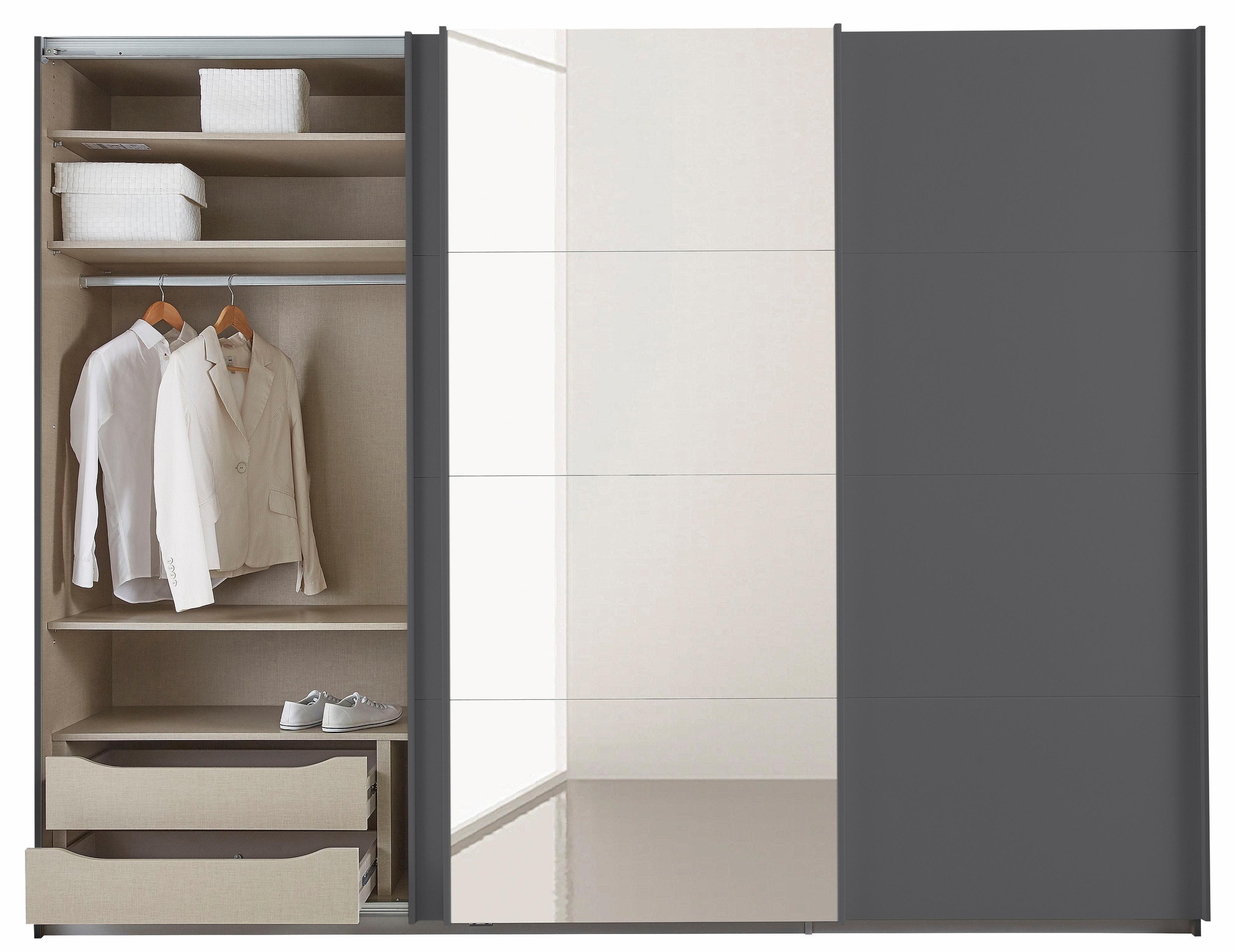 rauch Schwebetürenschrank »Kleiderschrank Schrank Garderobe Schlafzimmerschrank TUBONA«, inkl. Schubkasteneinsatz und zusätzlichen Einlegeböden MADE IN GERMANY