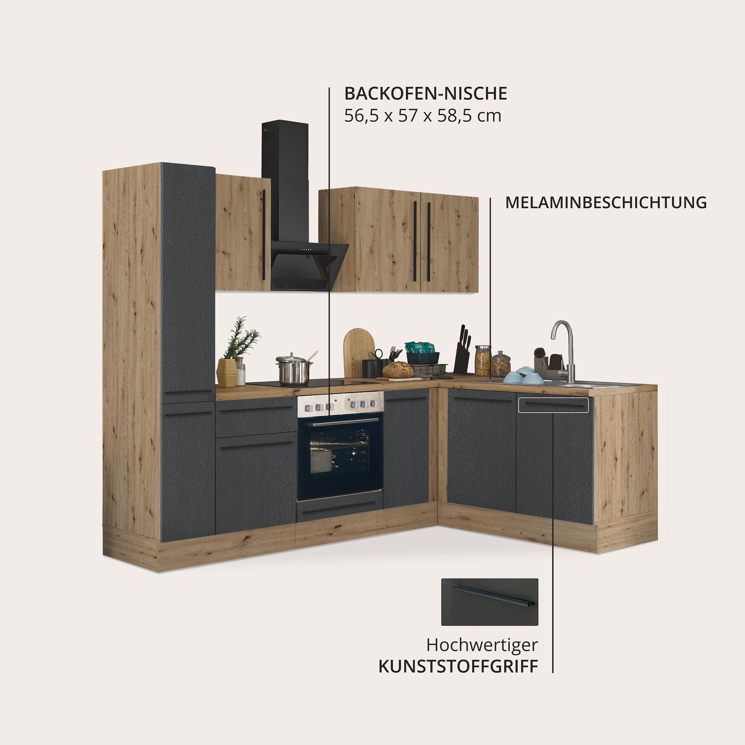 KOCHSTATION Winkelküche »Florida, Stellbreite 240x165 cm« wahlweise mit E-Geräten, mit Softclose für Türen und Schubkästen