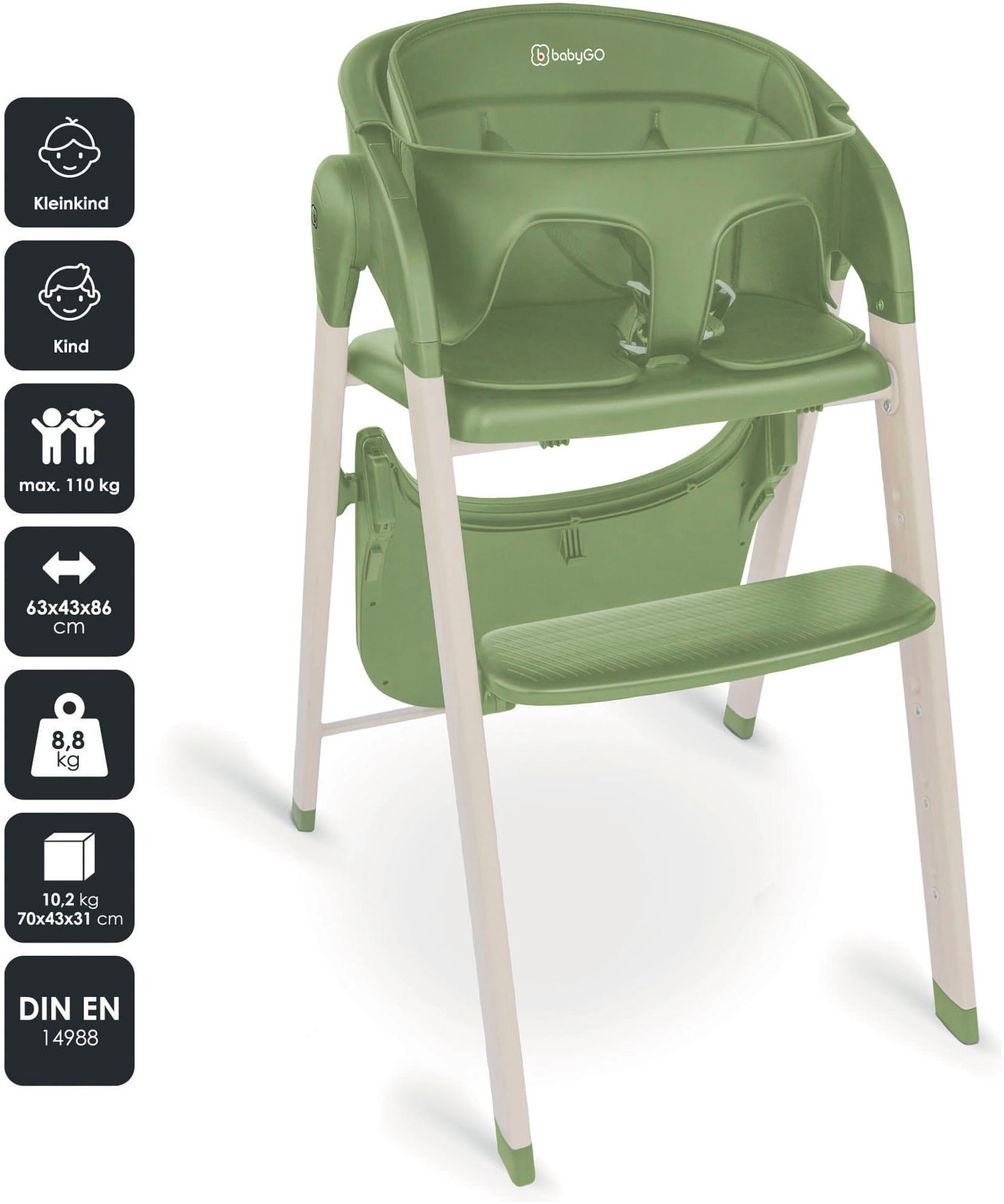 babyGO Levels Combination Highchair Green 2