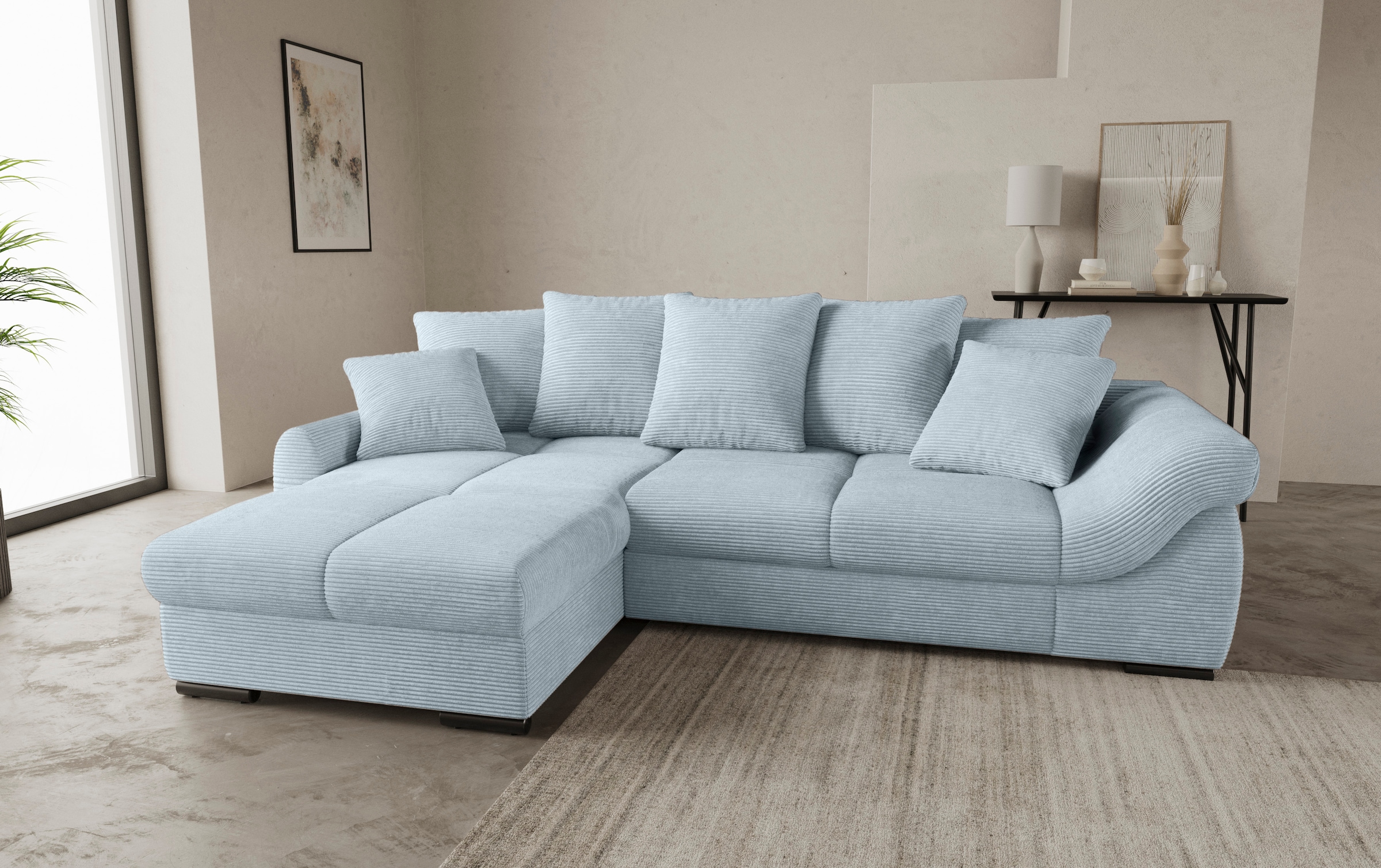 Mr. Couch Ecksofa »Livorno L-Form«, inkl. Hochschläfer-Bettauszug, XL-Bettkasten weiß beschichtet