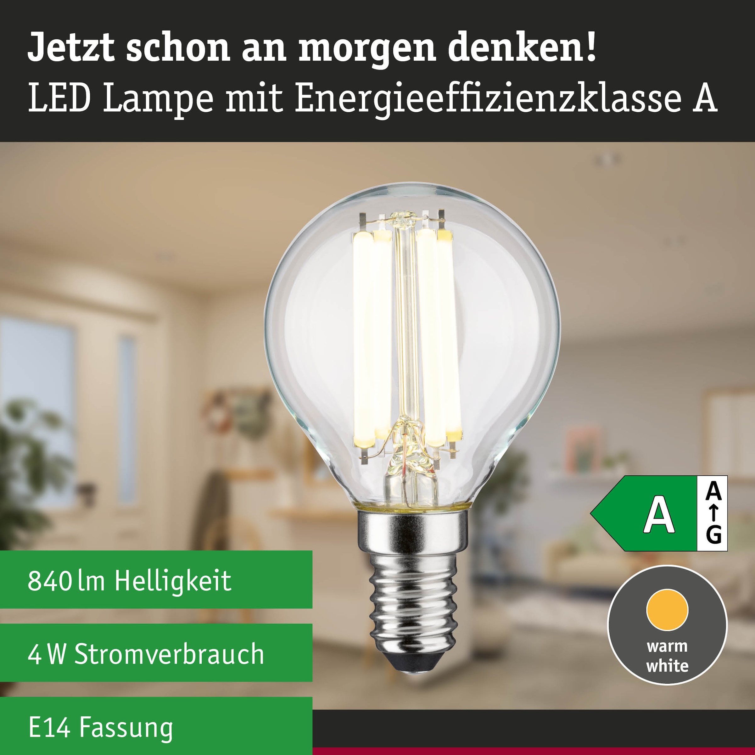 Paulmann LED-Leuchtmittel »Efficient-Line Tropfen 840lm 4W 4000K klar 230V« E14 1 Stk. Neutralweiß