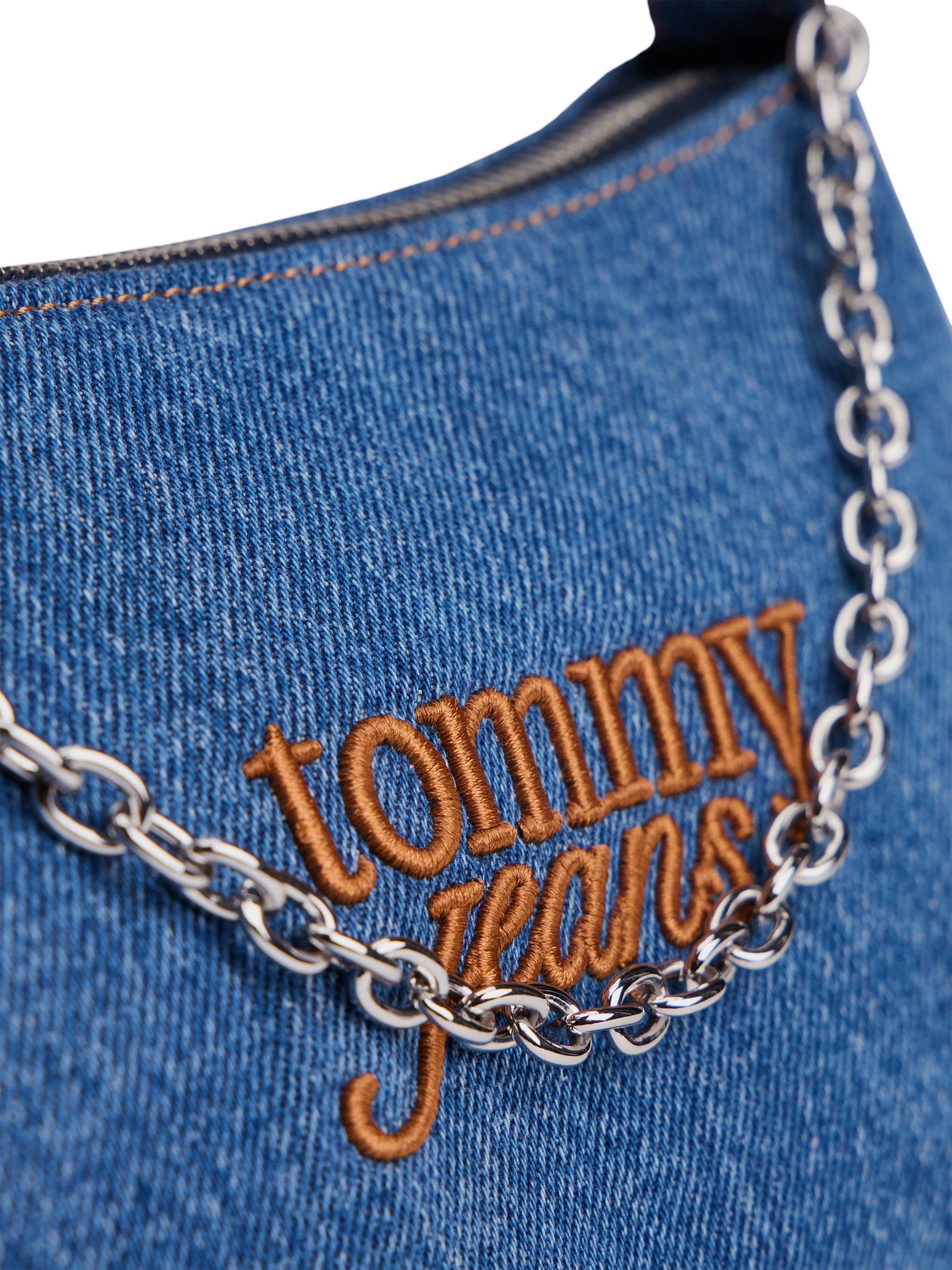 Tommy Jeans Schultertasche »TJW COOL DENIM SHOULDER BAG« , Damen Tragetasche, Minibag mit modischer Zierkette