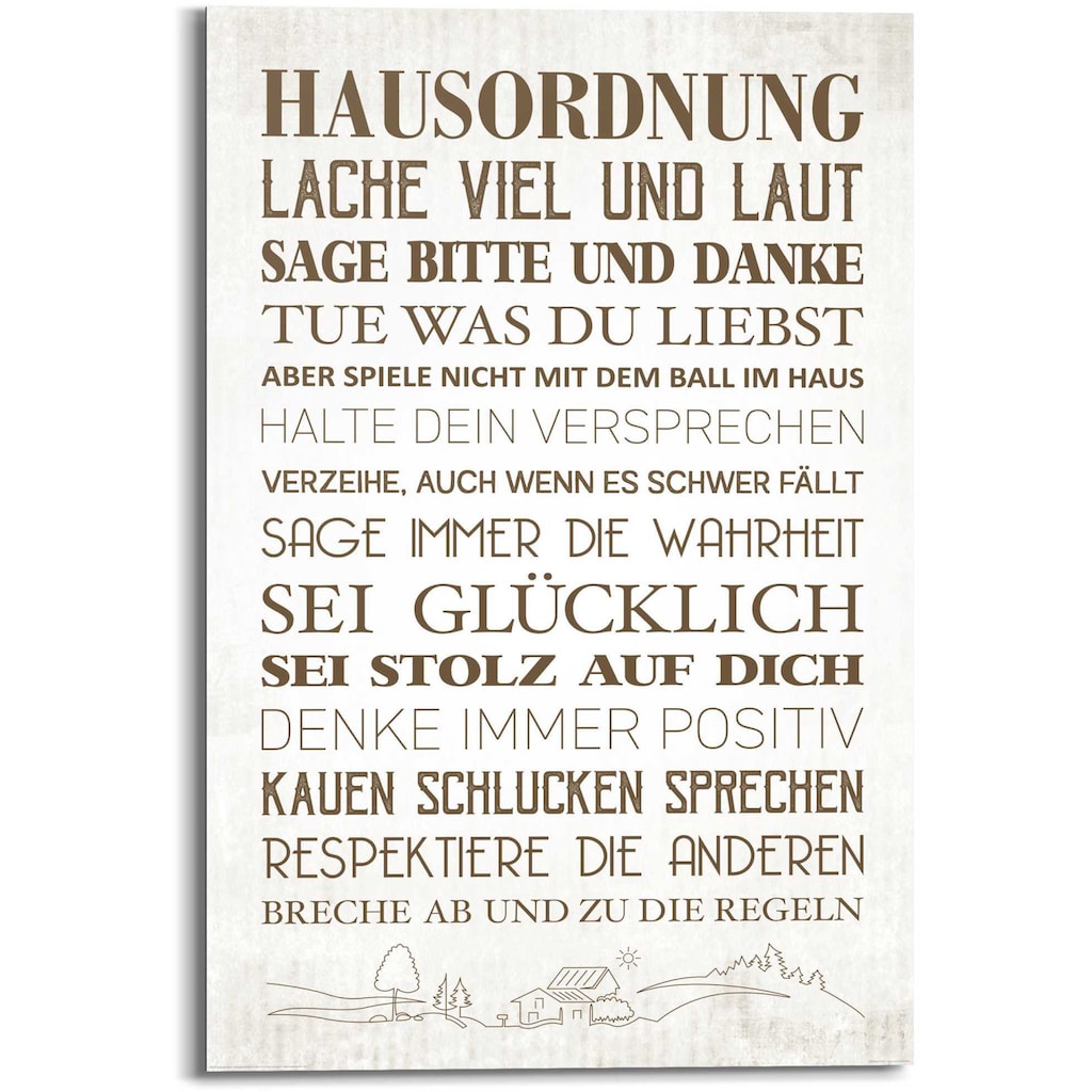 Reinders! Wandbild »Wandbild Hausordnung Familien - Zuhause - Glück - Positiv«, Schriftzug, (1 St.)