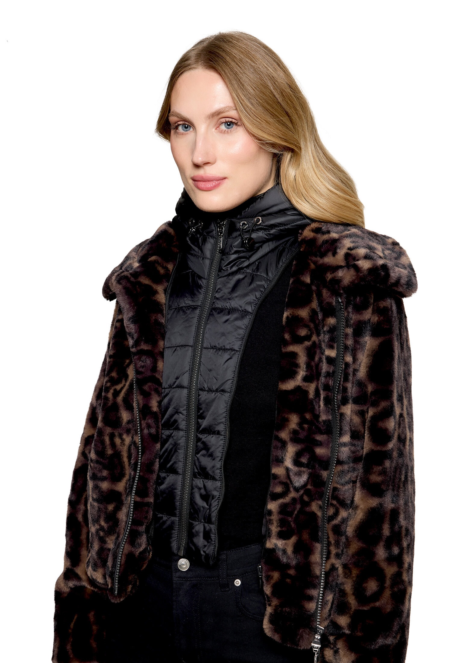 Amber & June Plüschjacke »Damen mit abnehmbarem Westenteil« mit Kapuze