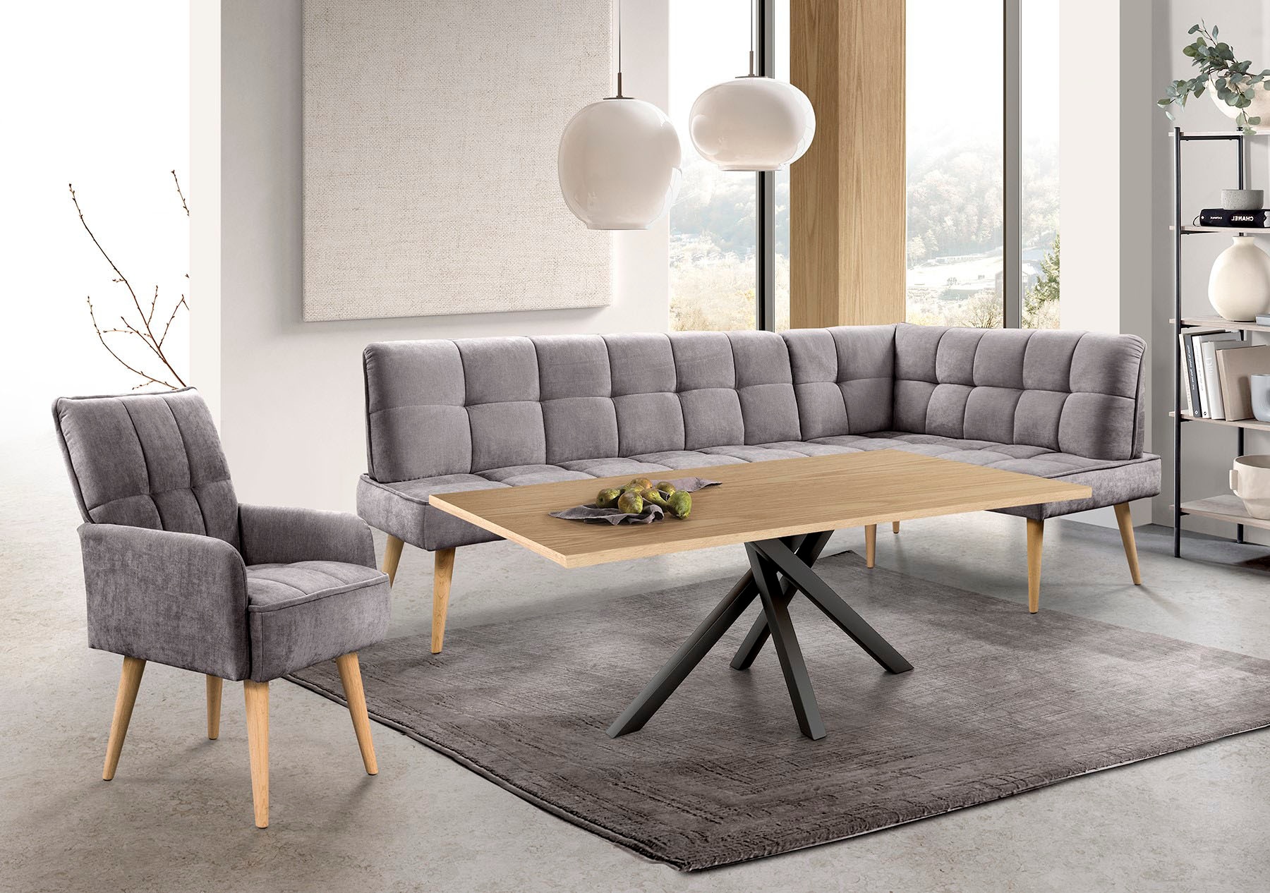 exxpo - sofa fashion Eckbank "Latte" moderne Sitz- und Rückensteppung, bequem und elegant, hoher Holzfuß