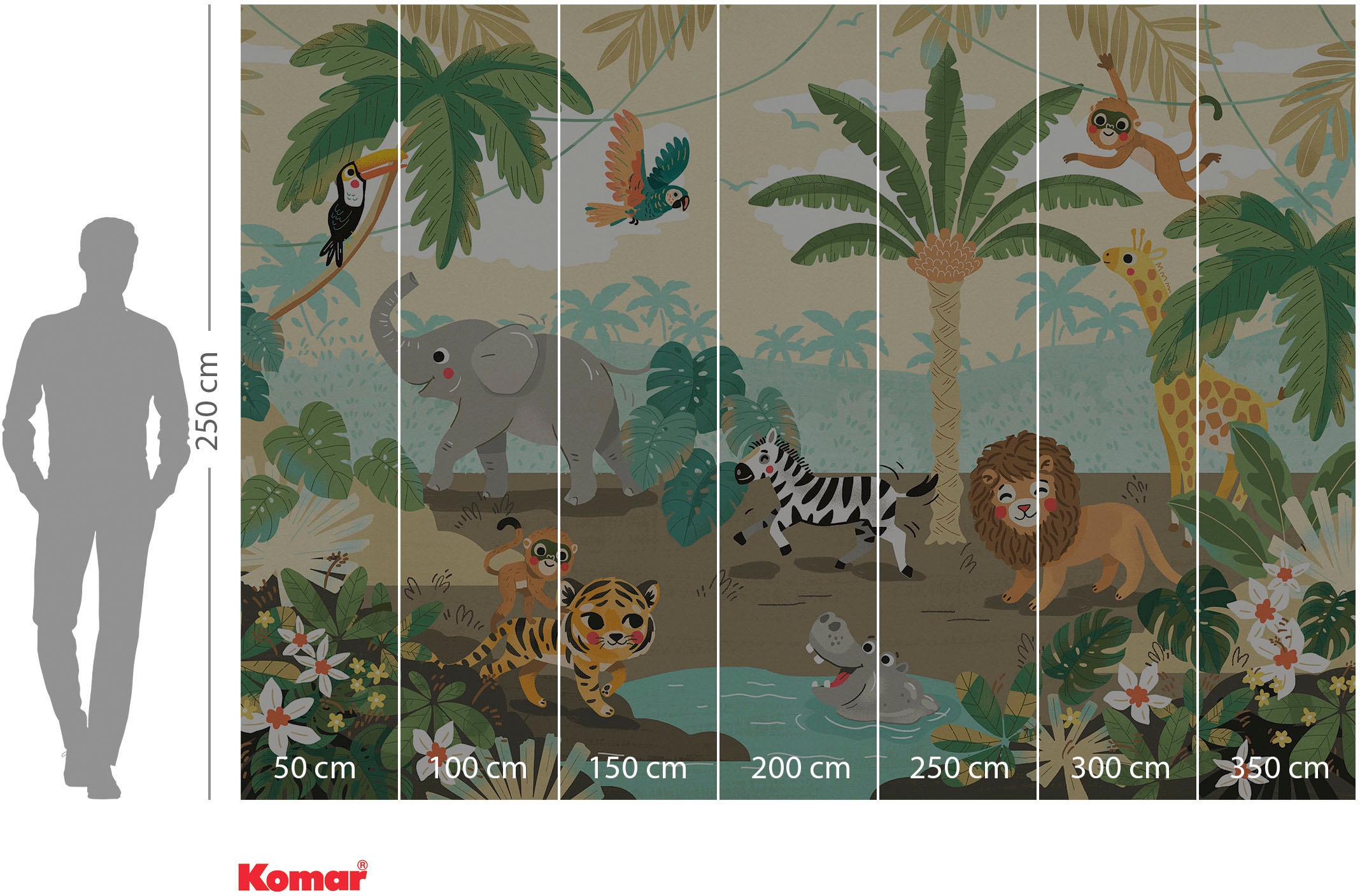 Komar Fototapete »Digitaldruck Vlies - Baby Safari - Größe 350 x 250 cm«, bedruckt, Wohnzimmer, Schlafzimmer