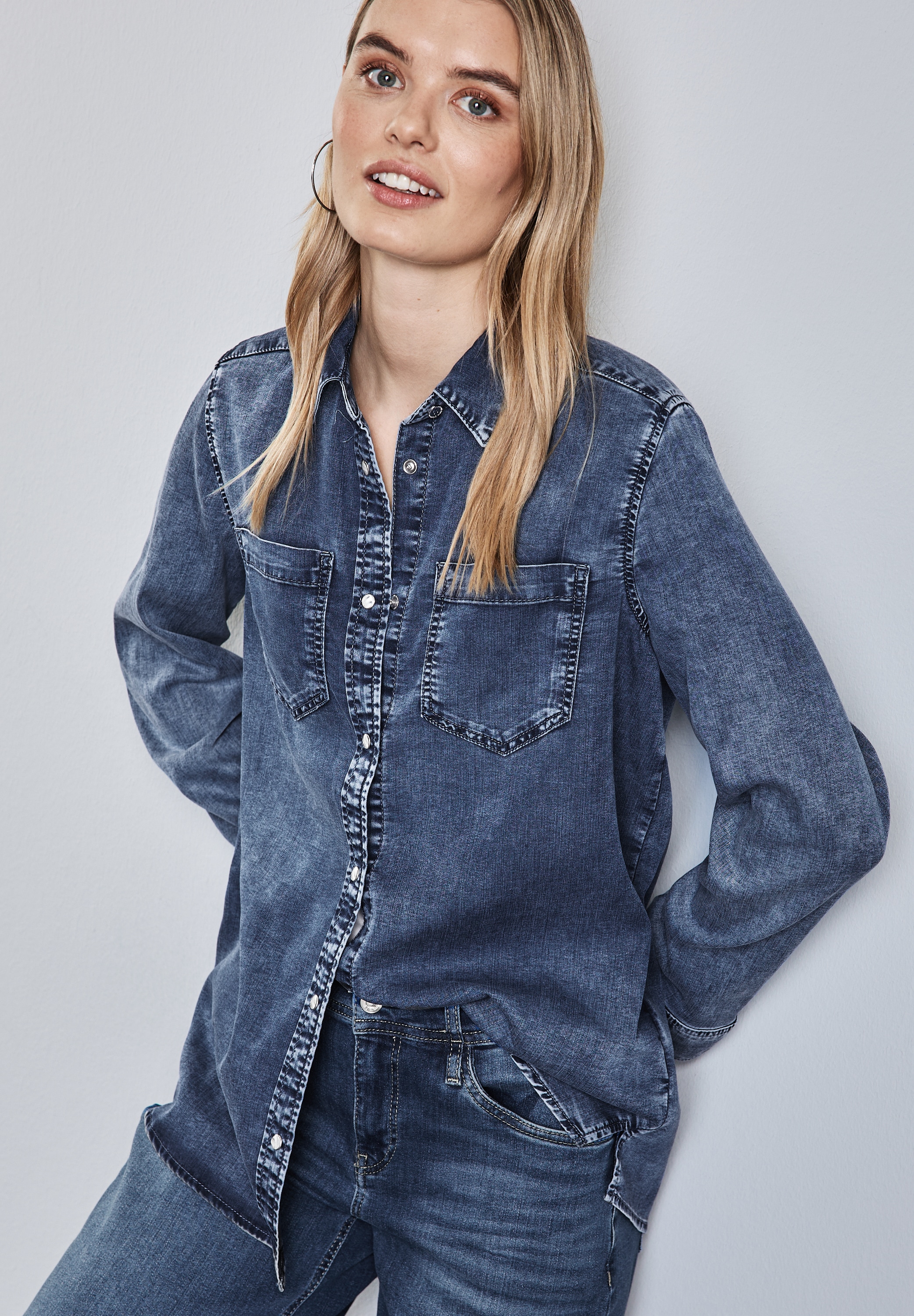 STREET ONE Jeansbluse mit Knopfleiste