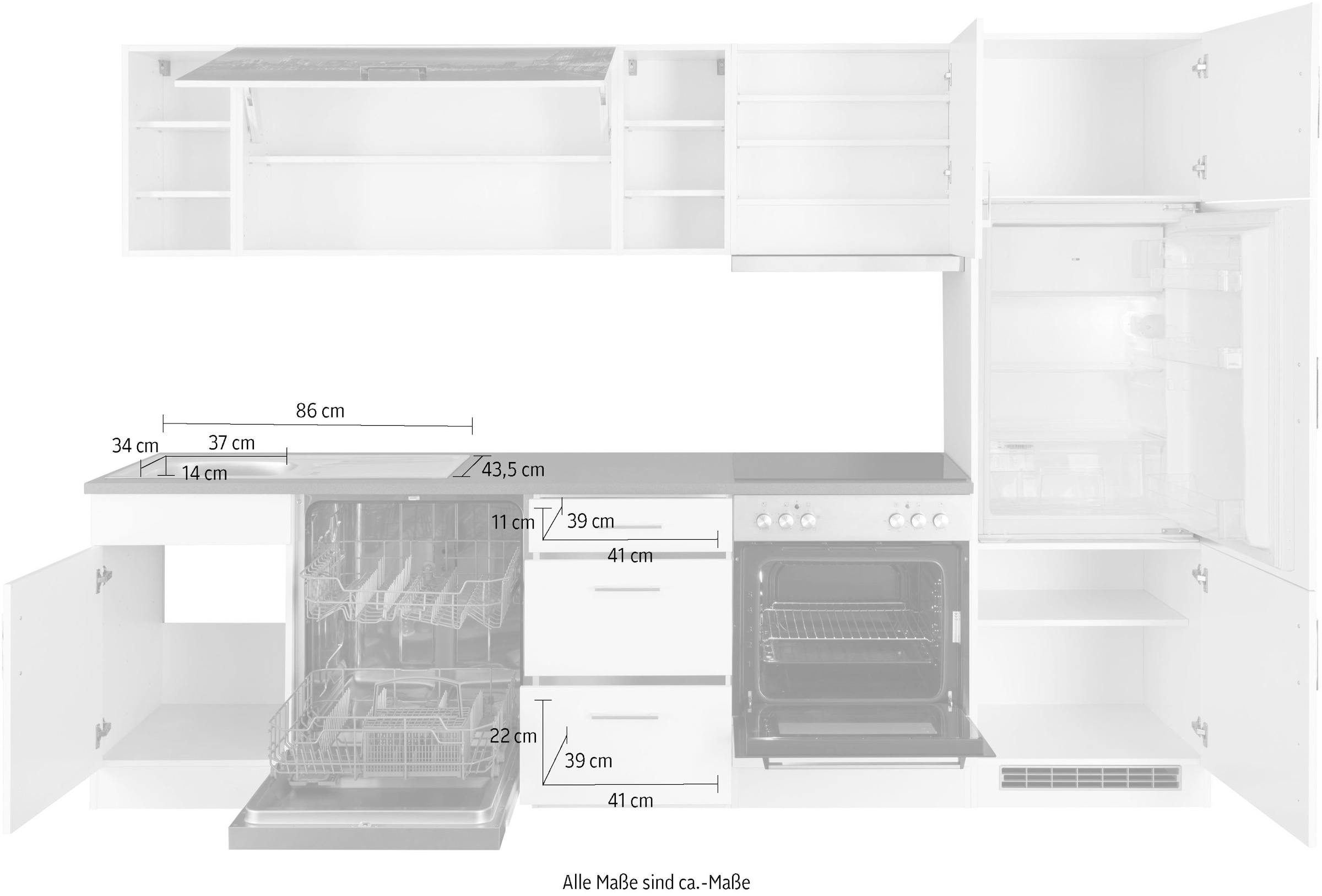 KOCHSTATION Küchenzeile »KS-Paris« mit E-Geräten, Breite 280 cm