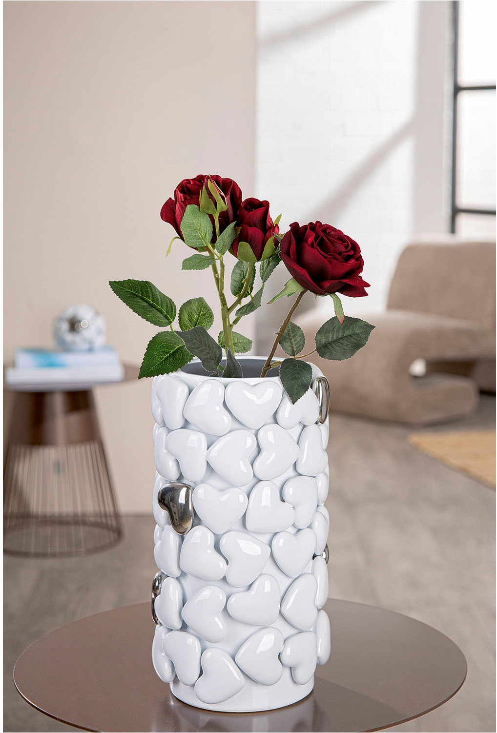 GILDE Tischvase "Vase zylindrisch Hearts weiß H. 31,5 cm" günstig online kaufen