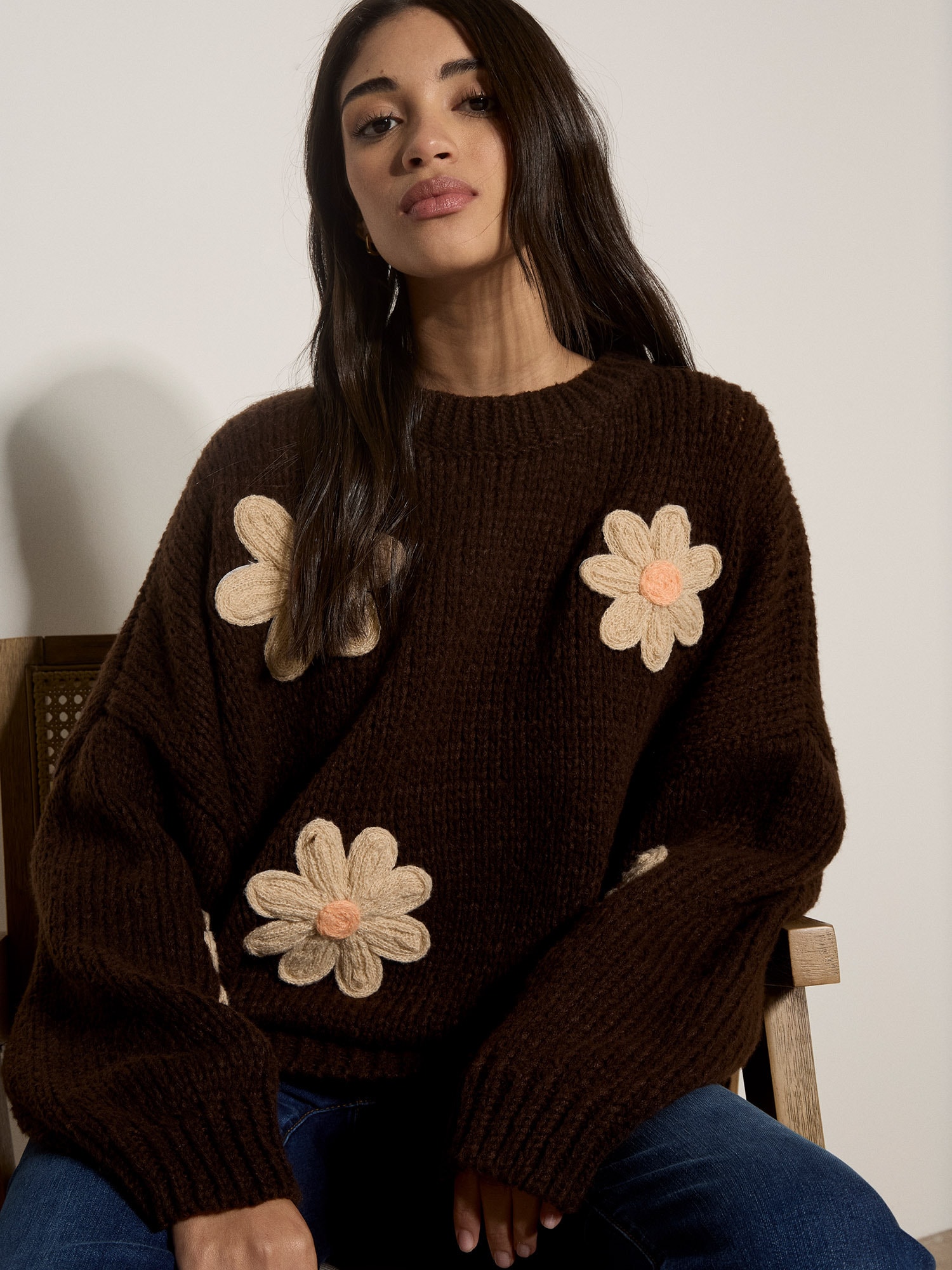 Apricot Strickpullover »Bestickter Pullover« mit Gänseblümchen