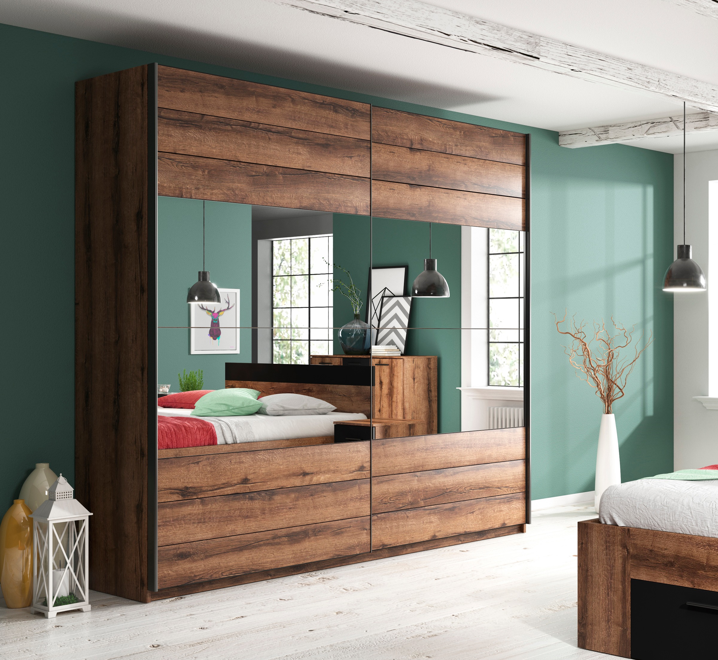 Home affaire "Beta Schiebetürenschrank Kleiderschrank Wäscheschrank" mit Spiegel, INKLUSIVE kompletter Innenausstattung, Metallgriffe