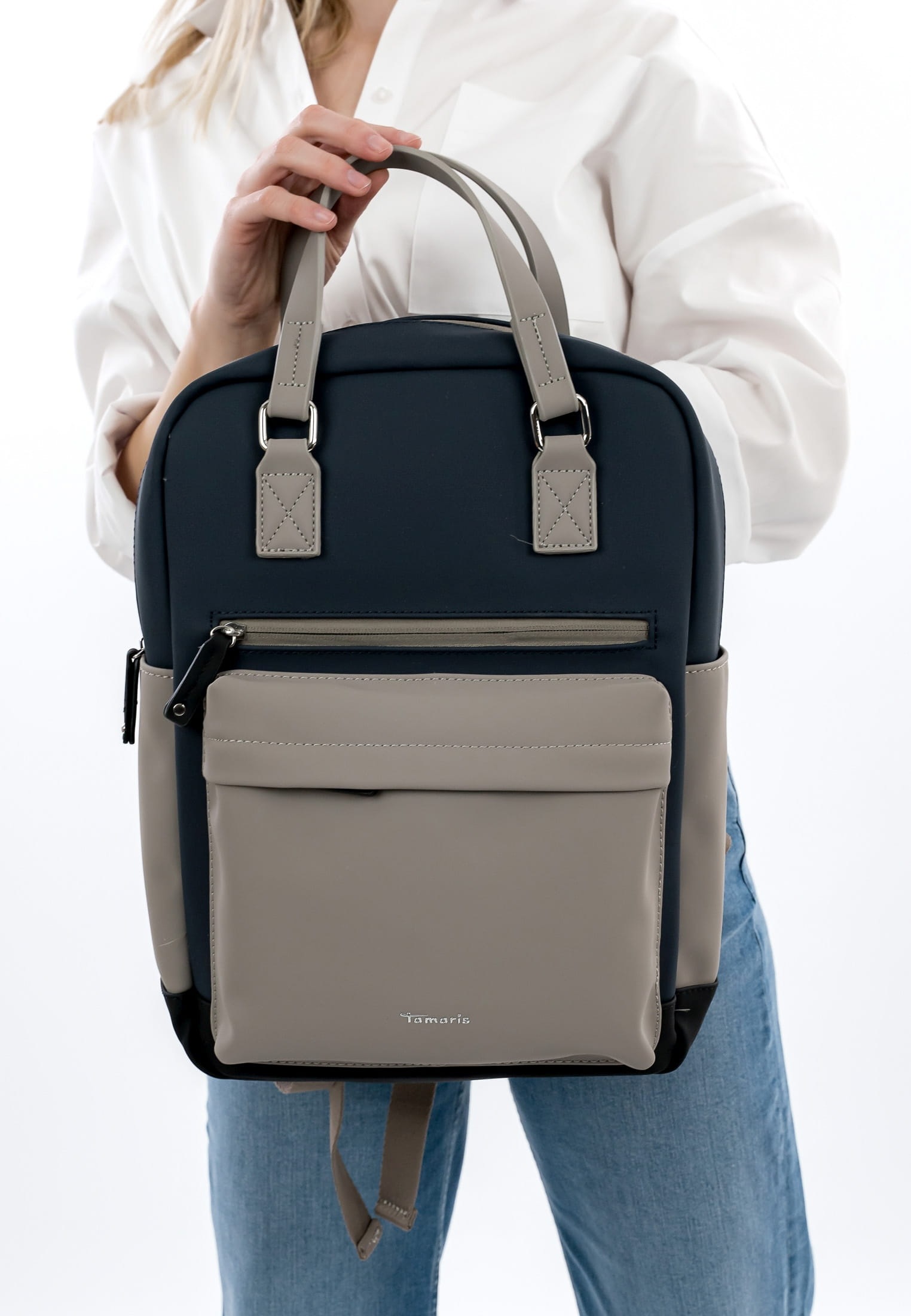 Rucksack TAMARIS "Rucksack TAS Gianna", Damen, Gr. B/H/T: 38cm x 38cm x 17cm, blau (blau 500), Obermaterial: 60% Polyurethan PU. 40% Polyester PES., Rucksäcke Rucksack 3