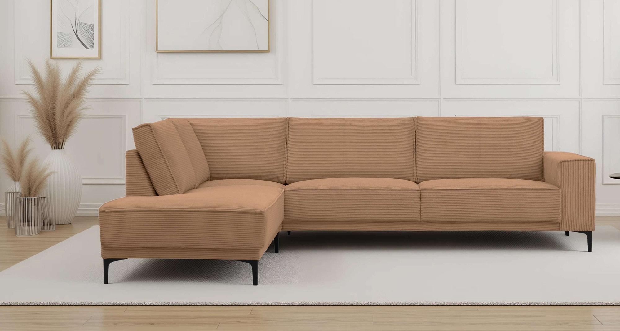 OTTO home Ecksofa "OLAND Cord L-Form, B: 289 cm, Skandi-Design" Struktur, Flachgewebe, Luxus-Microfaser, Boucle