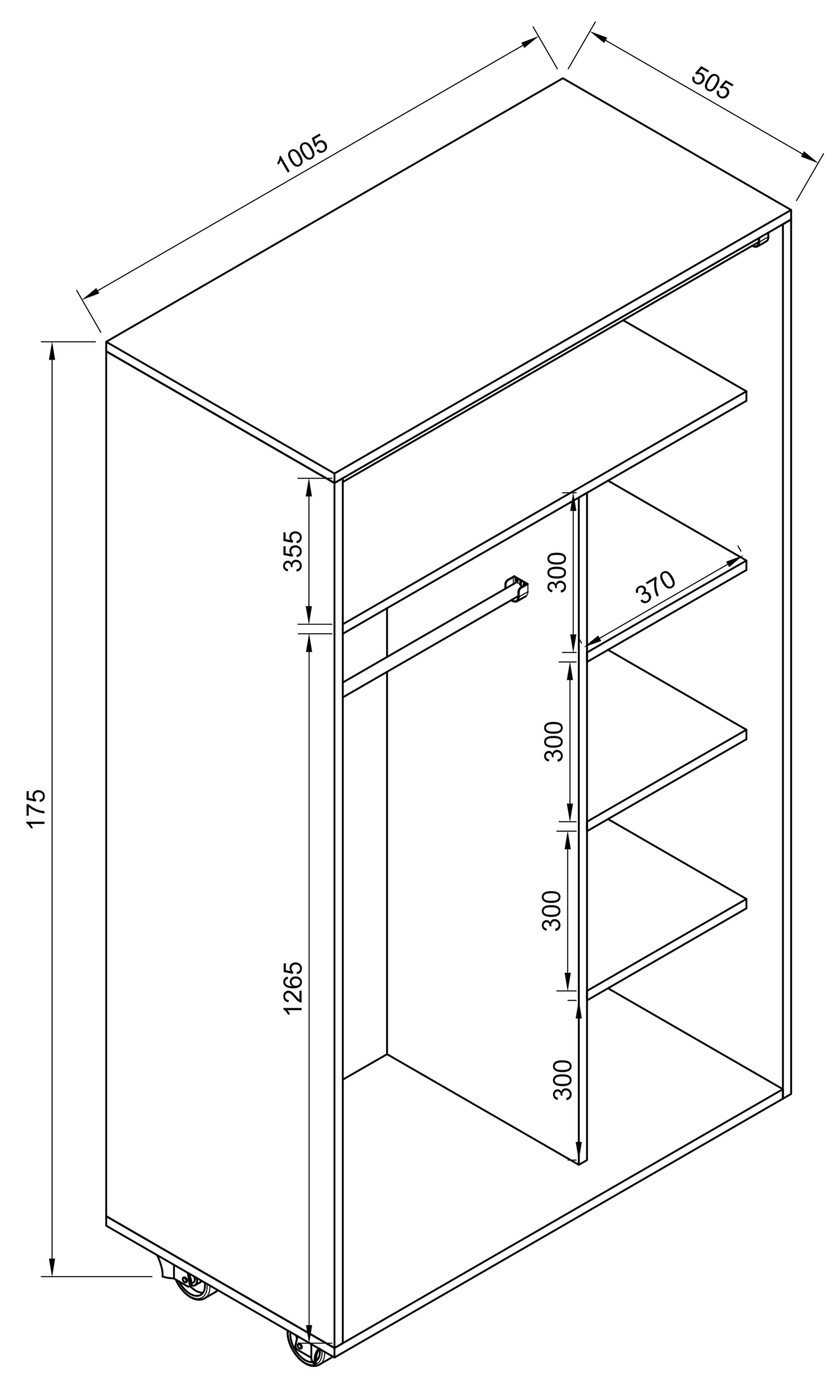 VCM Kleiderschrank »VCM Holz Kleiderschrank | Offener Schrank mit Rollen| begehbarer | Kleiderregal | Maße ca. H. 175 x B. 101 x T. 51 cm - Ostila«, (1 St.)