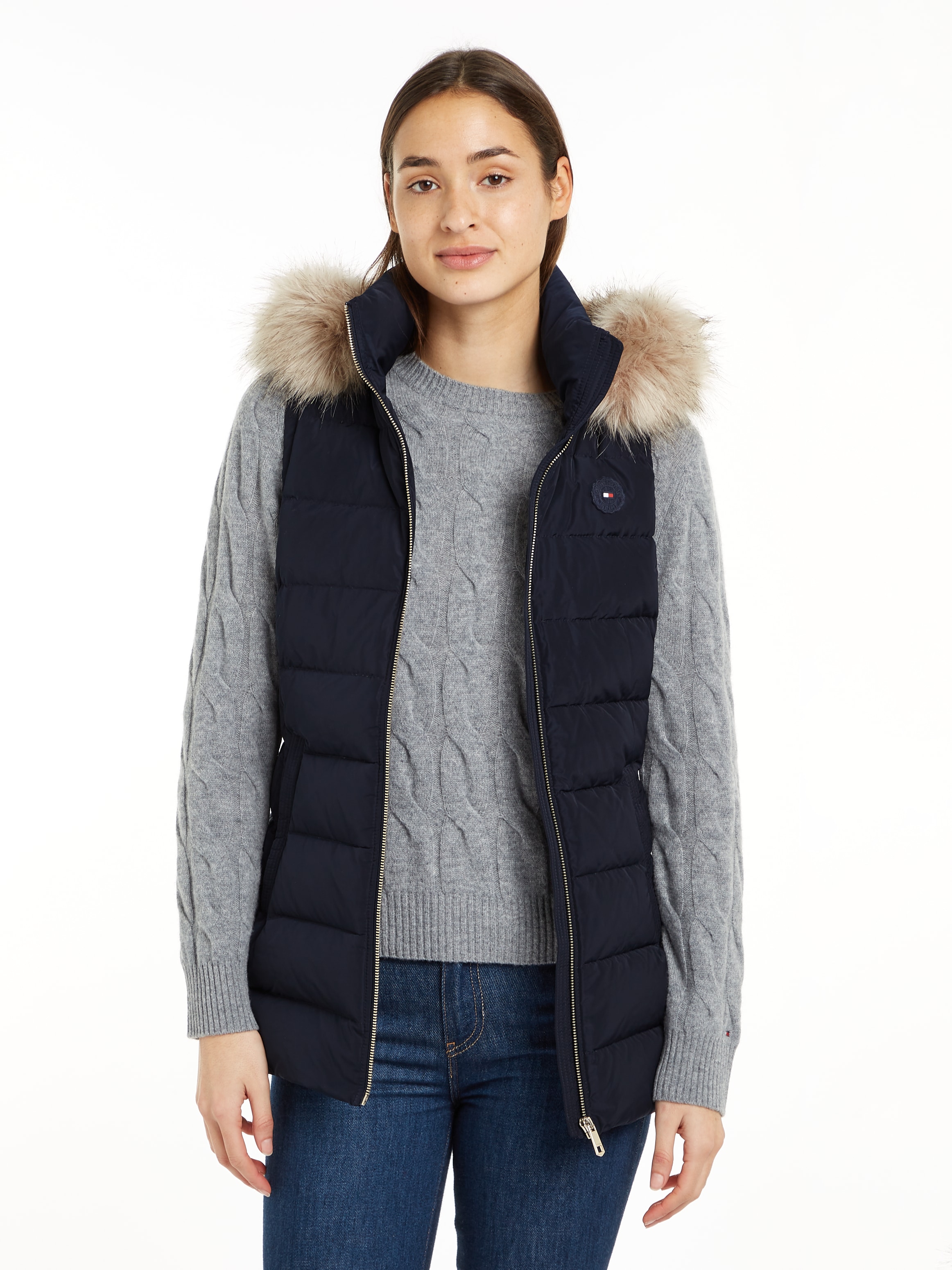 Steppweste »HERITAGE DOWN TYRA VEST WITH FUR«, mit Logopatch