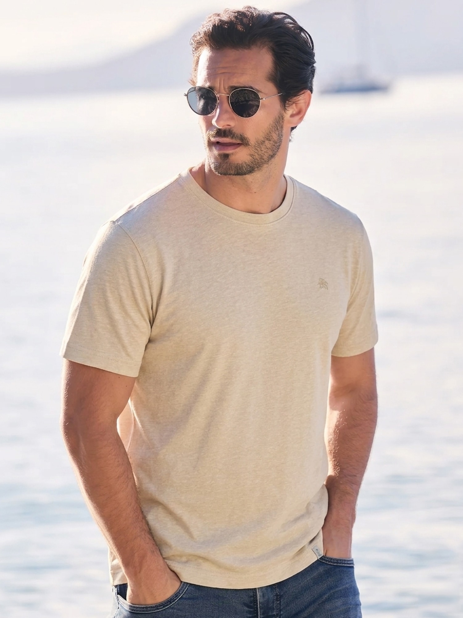 LERROS 1100000002199 "T-Shirt aus Baumwoll-Leinen-Mix in moderner 2-Tone-Optik"