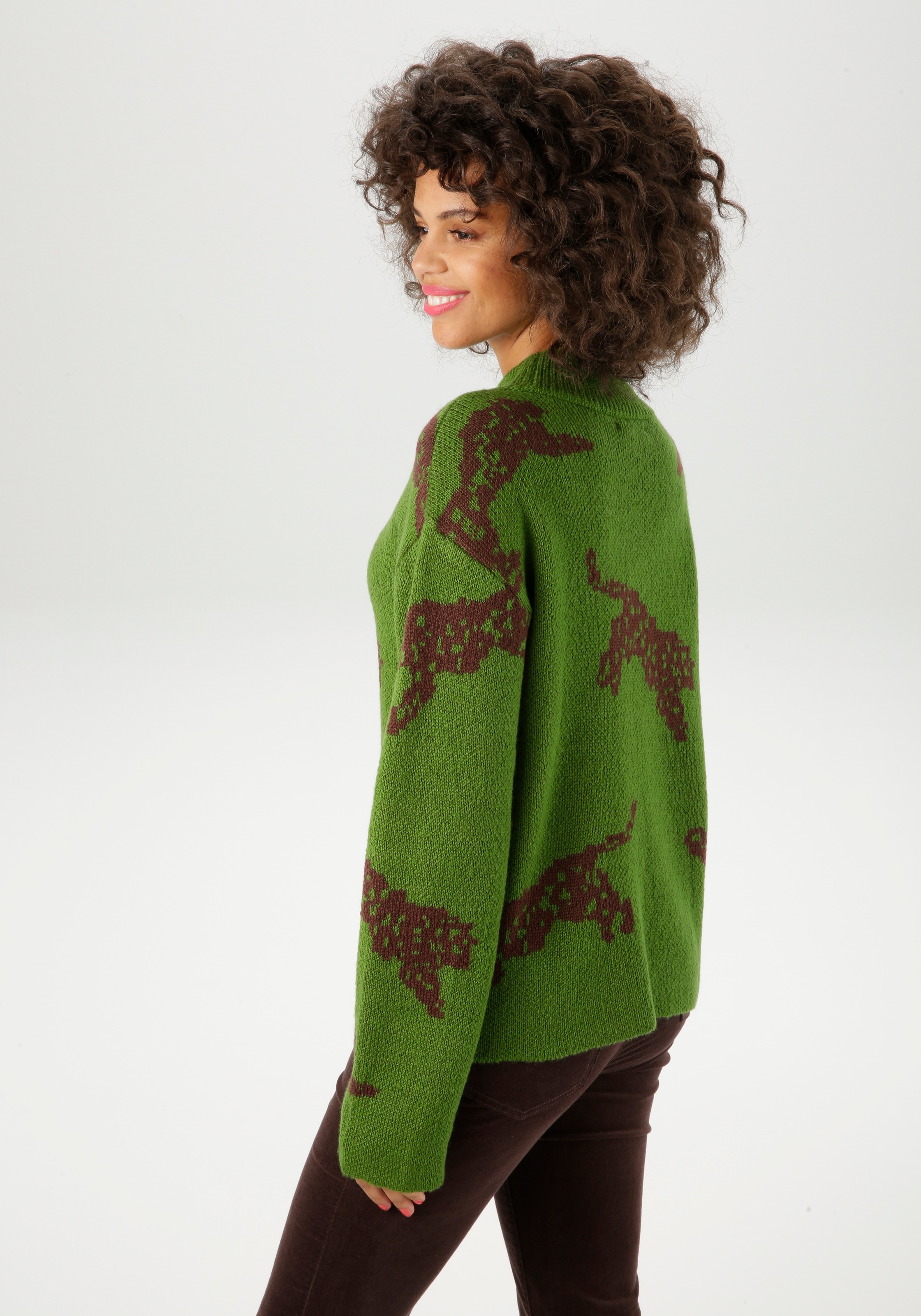 Aniston CASUAL Strickpullover, mit eingestrickten Leoparden - NEUE KOLLEKTION