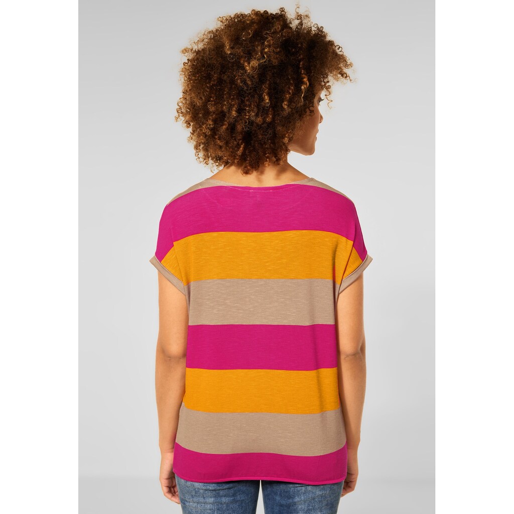 Damenmode Shirts & Sweatshirts STREET ONE T-Shirt, mit buntem Streifenmuster pink Damenmode Shirts & Sweatshirts STREET ONE T-Shirt, mit buntem Streifenmuster pink