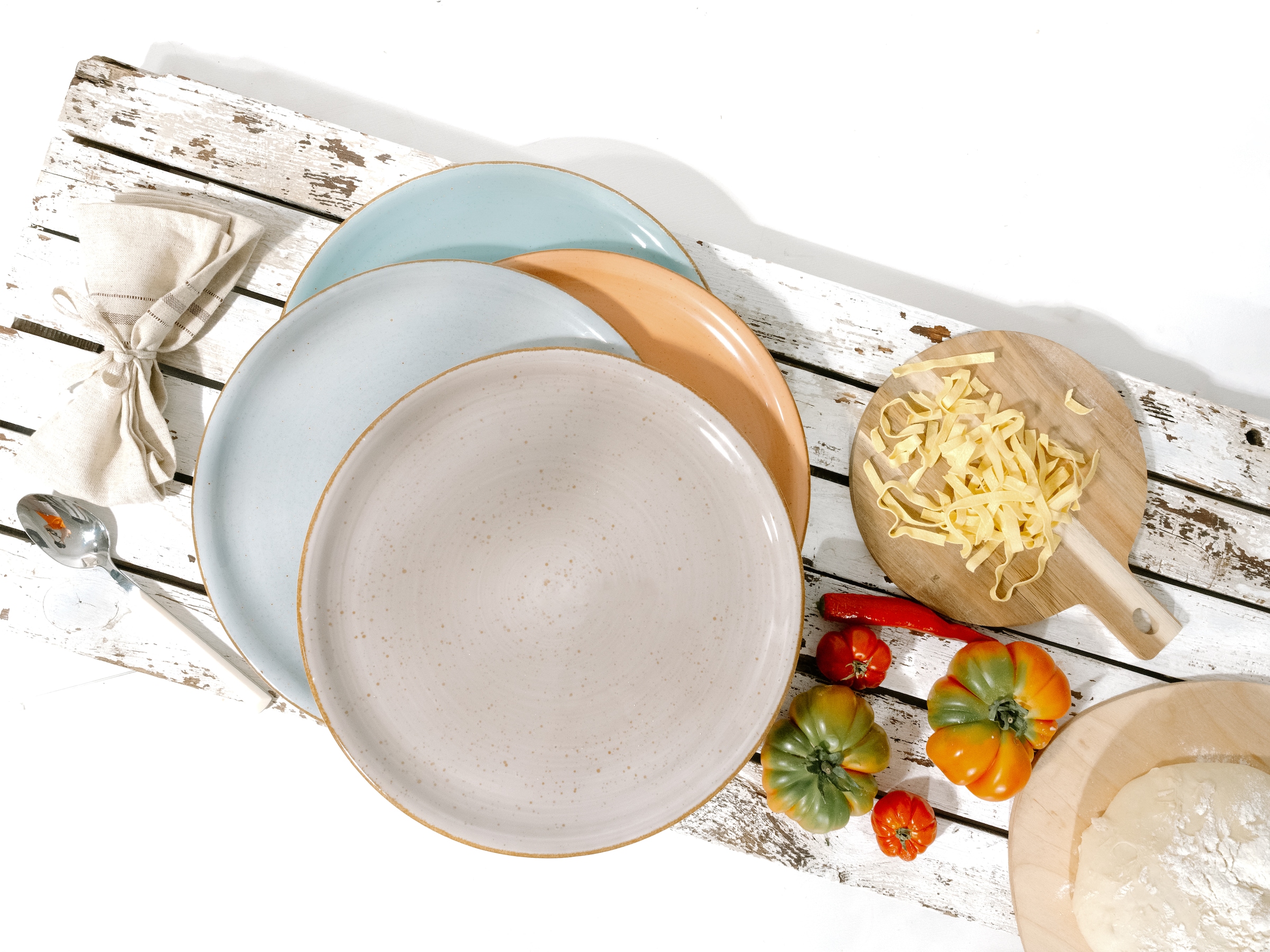 CreaTable Pizzateller »Essteller VINTAGE NATURE«, (Set, 4 St.), Teller Set für 4 Personen, Porzellan