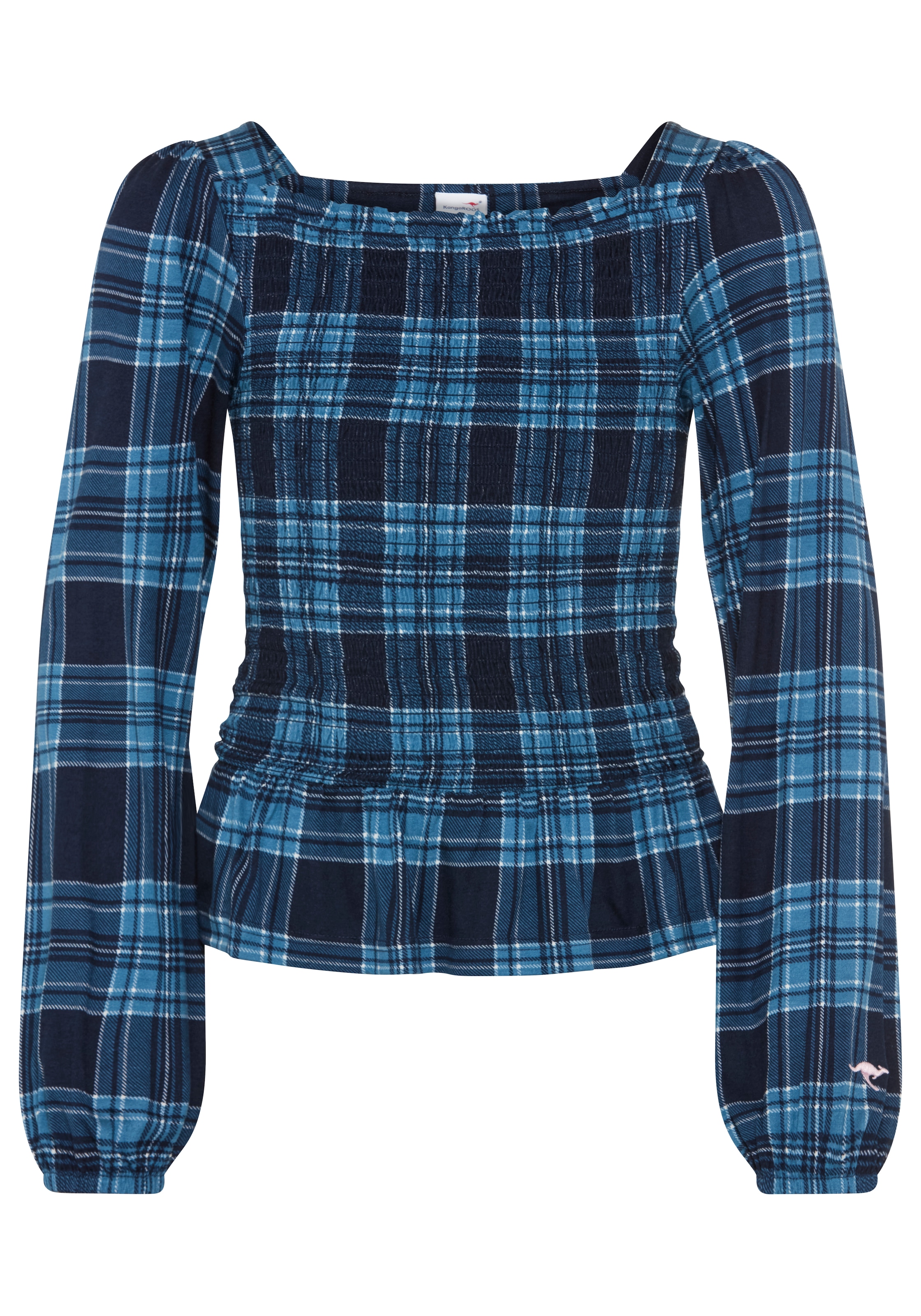 KangaROOS Langarmshirt »Kariertes KangaROOS Viskose-Shirt mit Smoke-Partie« Weiches Viskoseshirt mit Puffärmeln, kariert, gesmokter Rumpfabschluss