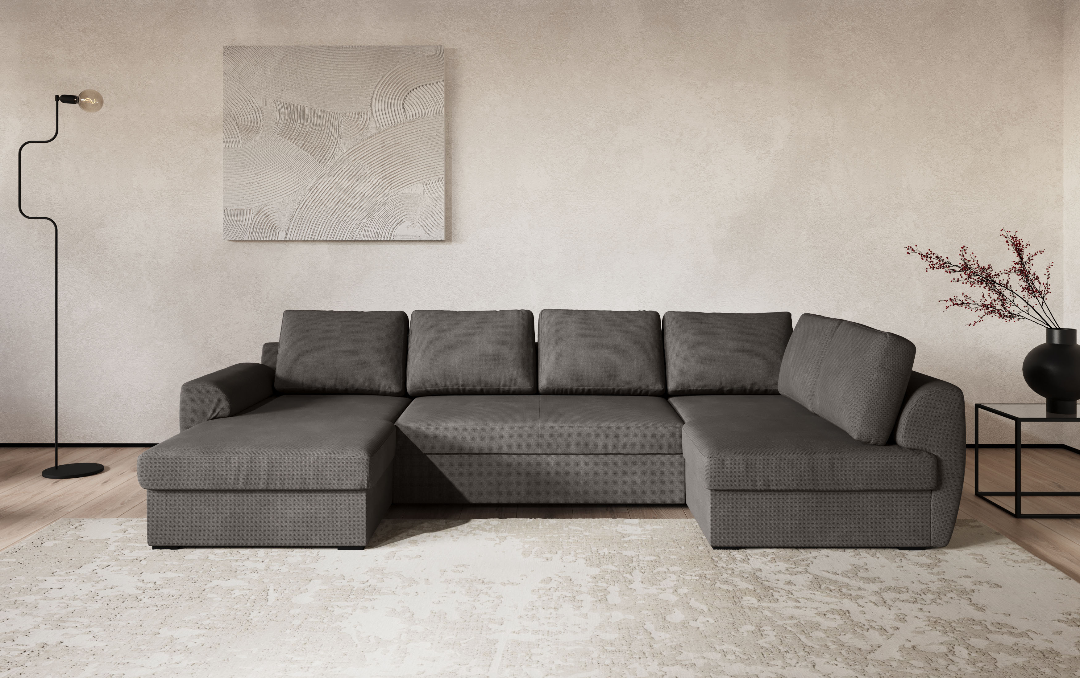 COTTA Wohnlandschaft "Drift U-Form Sofa mit Ottomane, B: 327 cm" optional auch mit Schlaffunktion, Wellenunterfederung