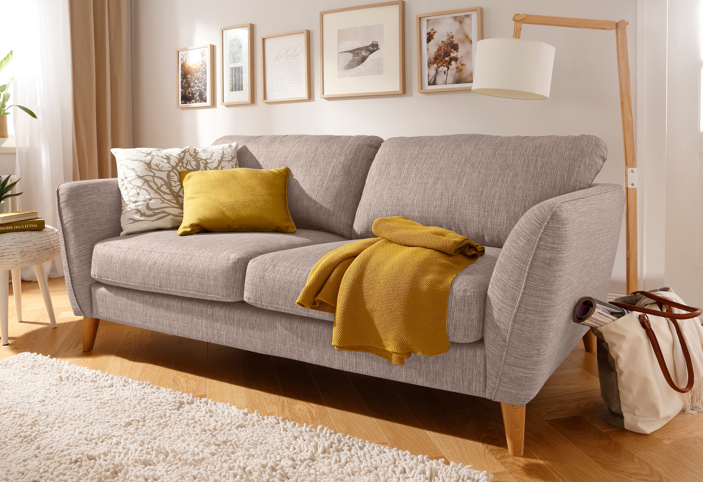 Home affaire 3-Sitzer »MARSEILLE Sofa 206 cm«, mit Massivholzbeinen aus Eiche, verschiedene Bezüge und Farbvarianten