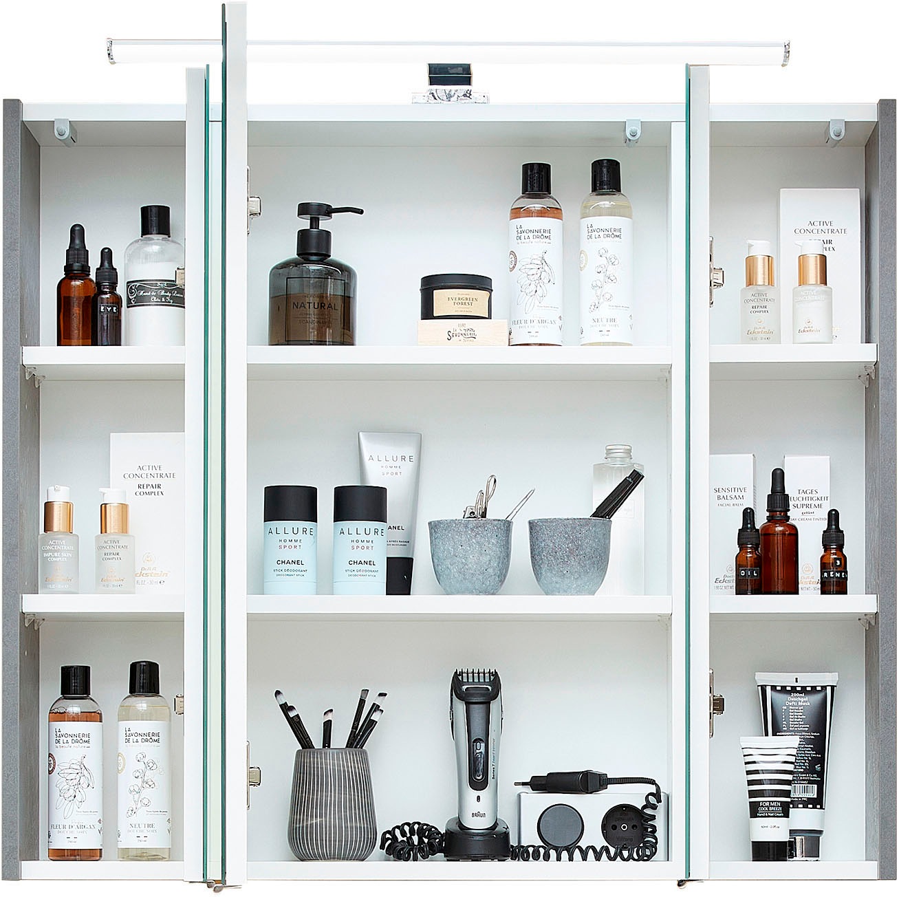 Saphir Badmöbel-Set »Quickset 945 3-teilig, Keramik-Waschtisch mit LED-Spiegelschrank«, (4 St.), Midischrank, 7 Türen, 3 Schubladen, 8 Einlegeböden, inkl. Türdämpfer