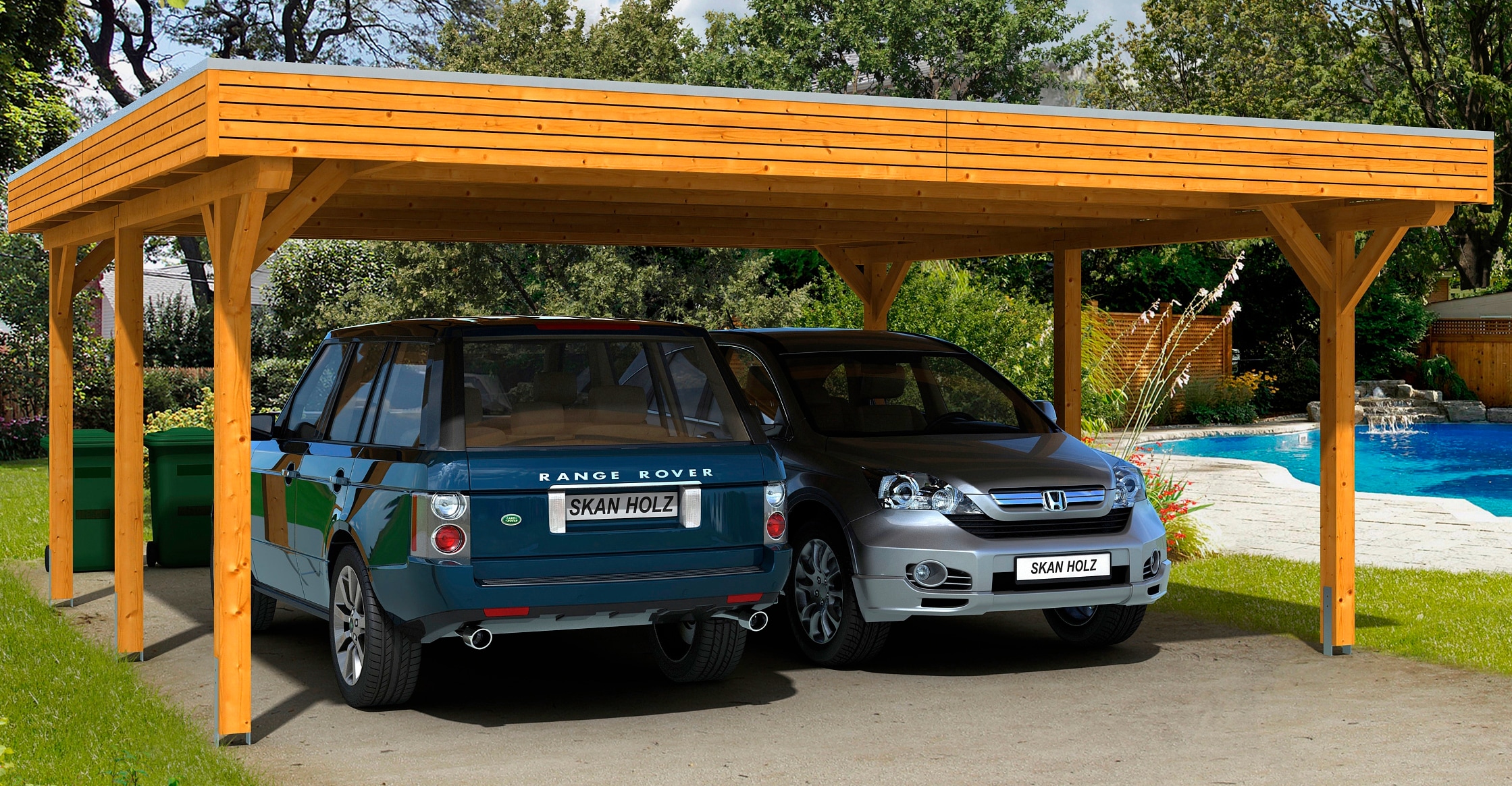 Skanholz Doppelcarport "Spessart" Leimholz 550 cm hellbraun