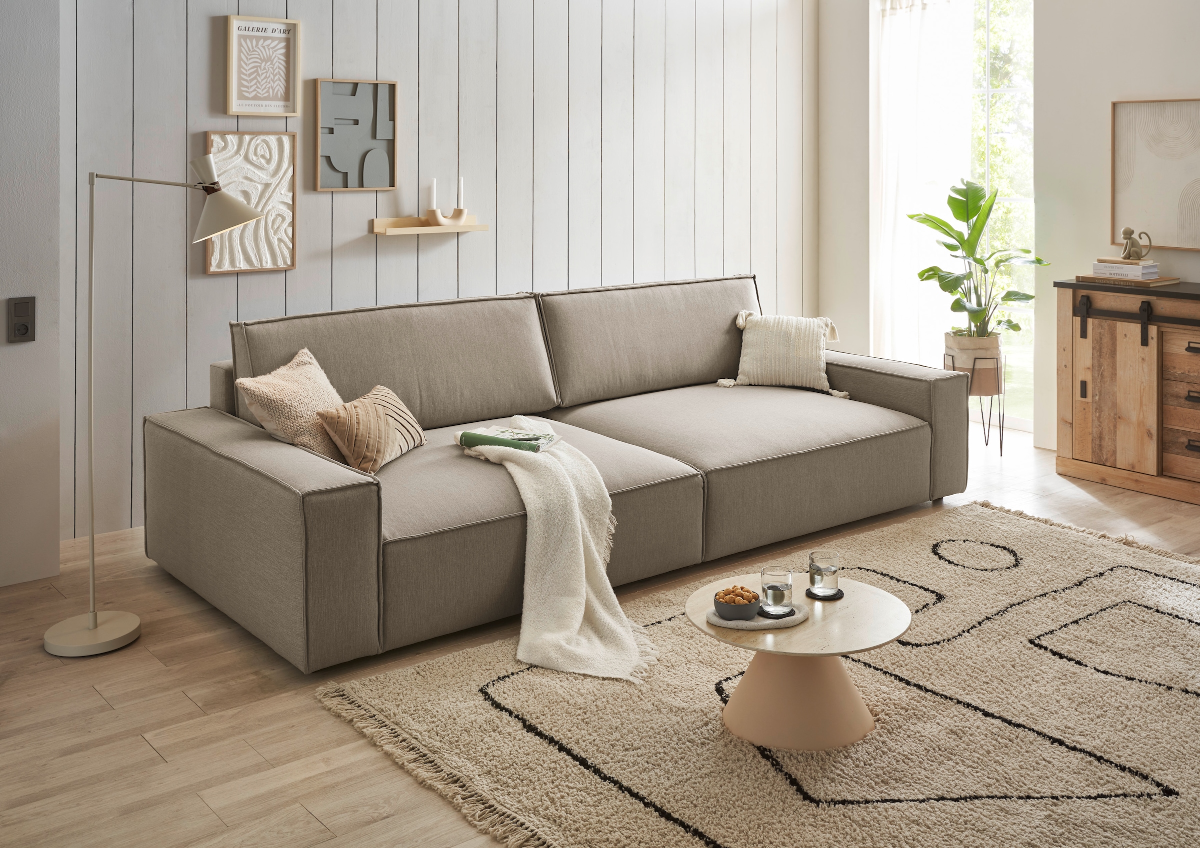 Home affaire Big-Sofa »NEU: SHERWOOD XXL, Big-Sofa (316cm), extra tiefe Sitzfläche 95 cm«, bequemer Sitzkomfort, Cord u. Leinenoptik, Kedernaht