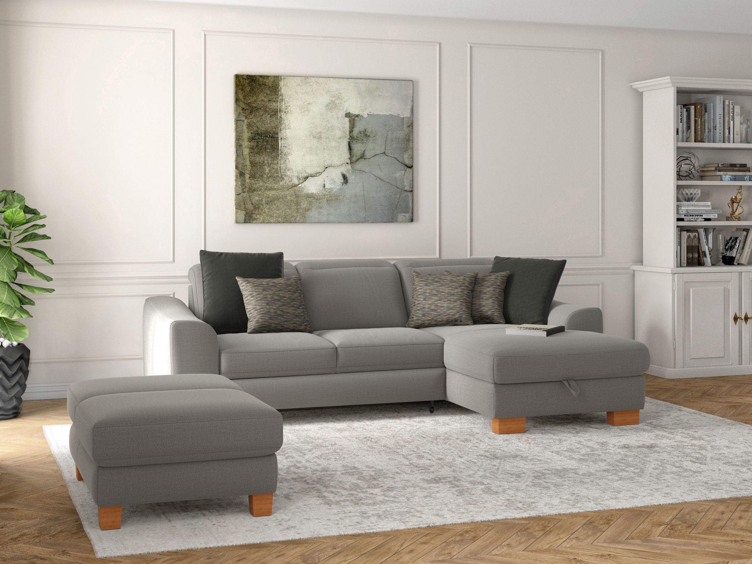 sit&more Ecksofa "Dundee L-Form" mit Federkern und Massivholzfüßen, wahlweise mit Kopfteilverstellung