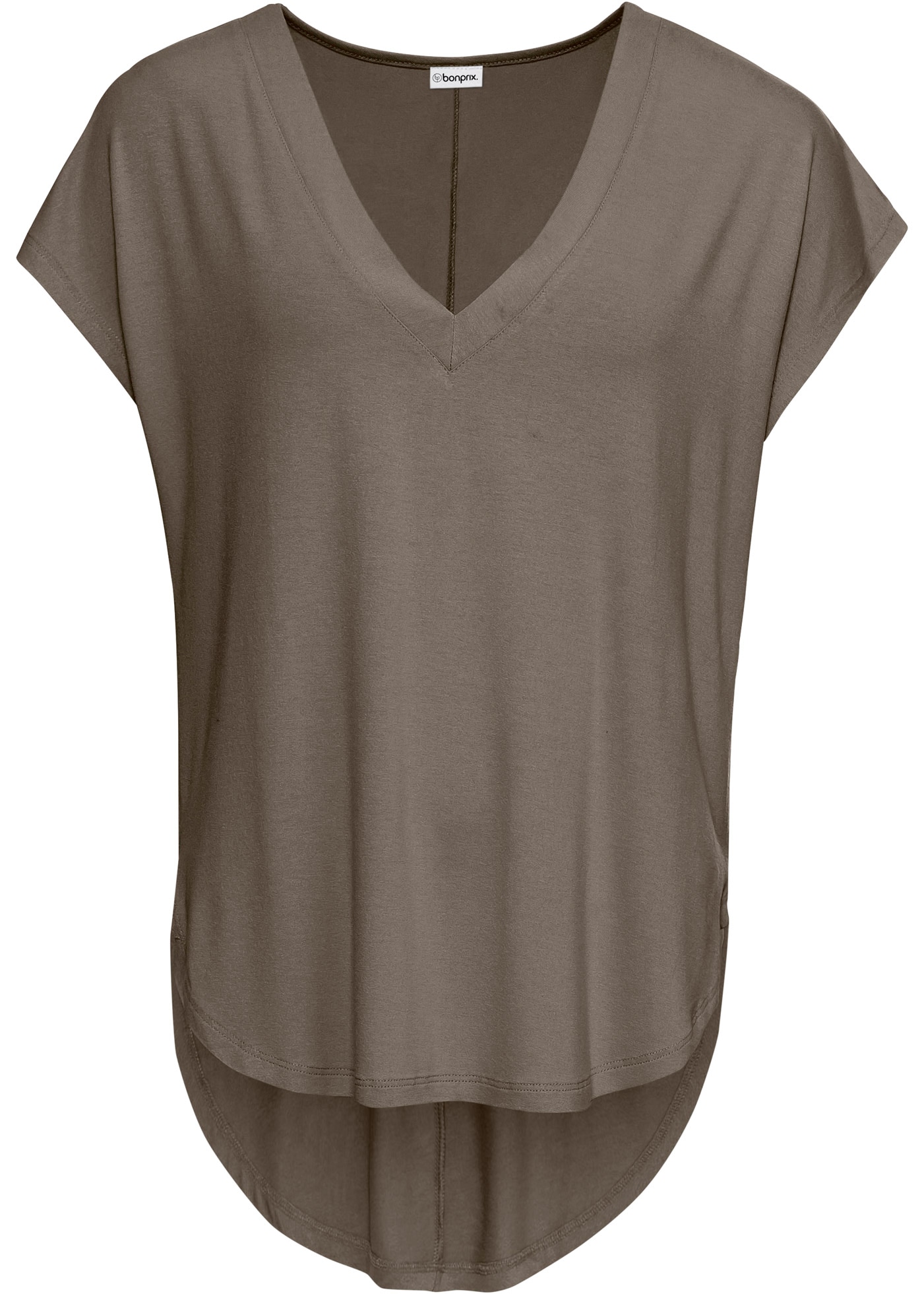bonprix Oversize-Shirt Oversize-Passform, tiefer V-Ausschnitt, abgerundeter Vokuhila-Saum