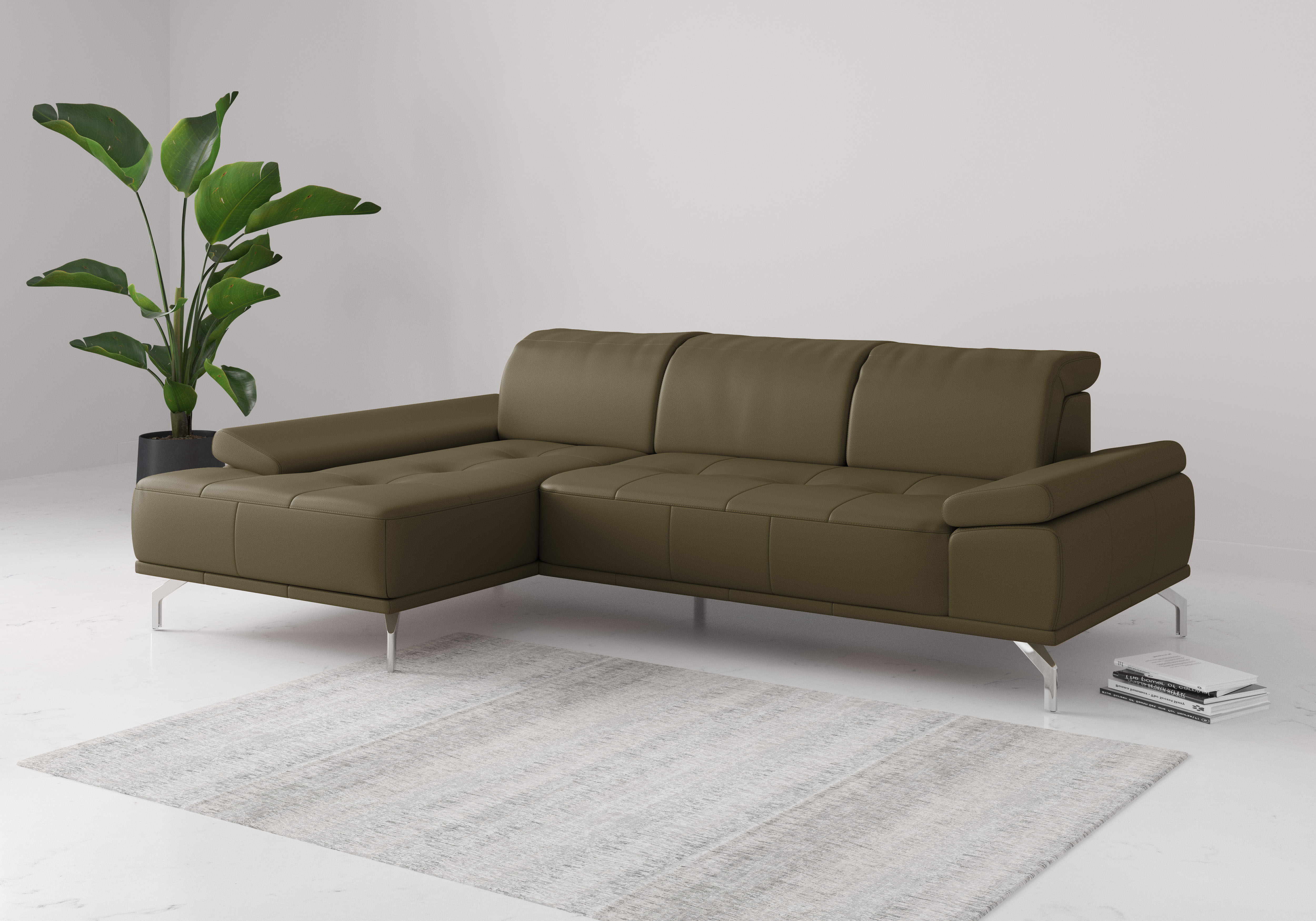 OTTO home Ecksofa "Caluna, L-Form, B:280cm, Federkern, in Stoff und Leder" Inkl.Sitztiefenverstellung, wahlweise mit Kopf- und Armteilverstellung