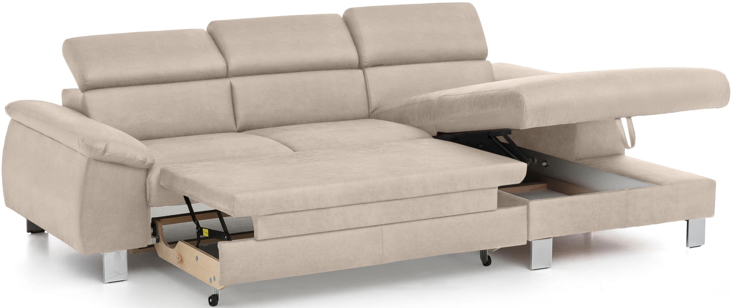 COTTA Ecksofa Komaris, Ecksofa, wahlweise mit RGB-LED-Beleuchtung und Bettfunktion/Bettkasten