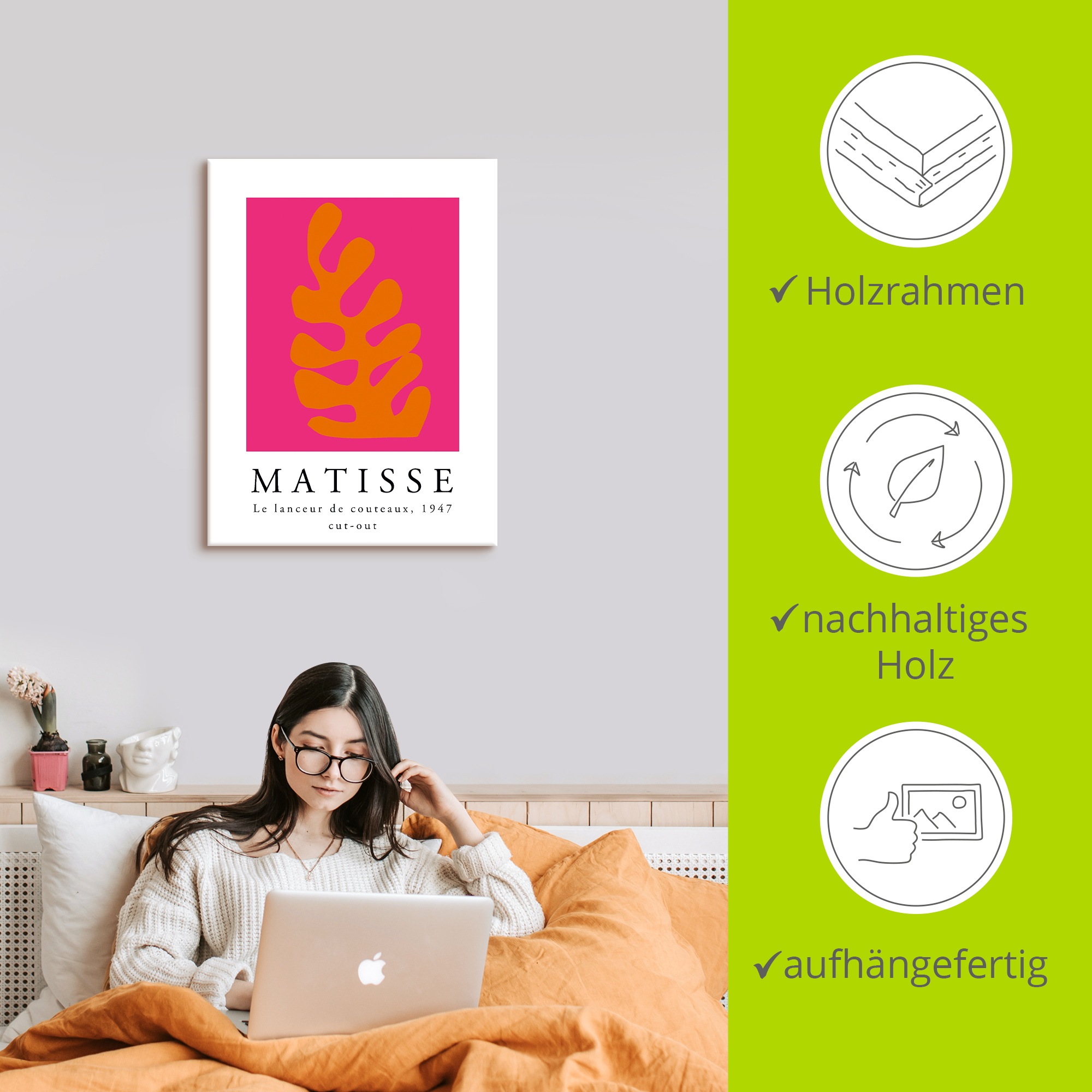 Wandbild ARTLAND "Matisse der Messerwerfer - orange", farbe bild(er): pink, B:90cm H:120cm, Bilder, als Alubild, Leinwandbild, Poster, Wandaufkleber in verschied. Größen 2