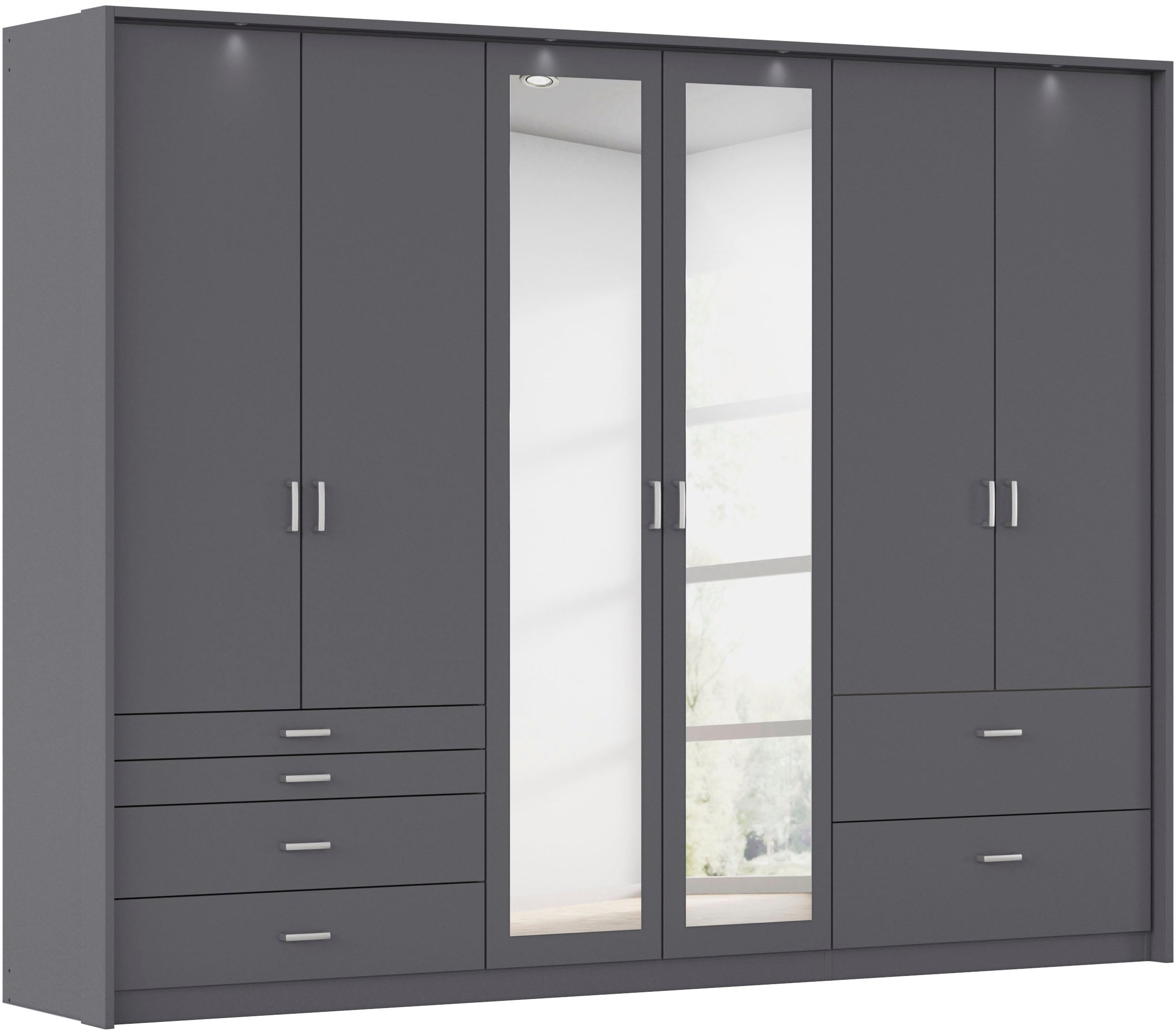 rauch Drehtürenschrank "Kleiderschrank Schrank Garderobe Wäscheschrank WILDBERG" Breiten 230/275 cm, Höhen 212/231 cm, mit 6 Schubladen, obere Schublade mit Holz-Einteilung MADE IN GERMANY