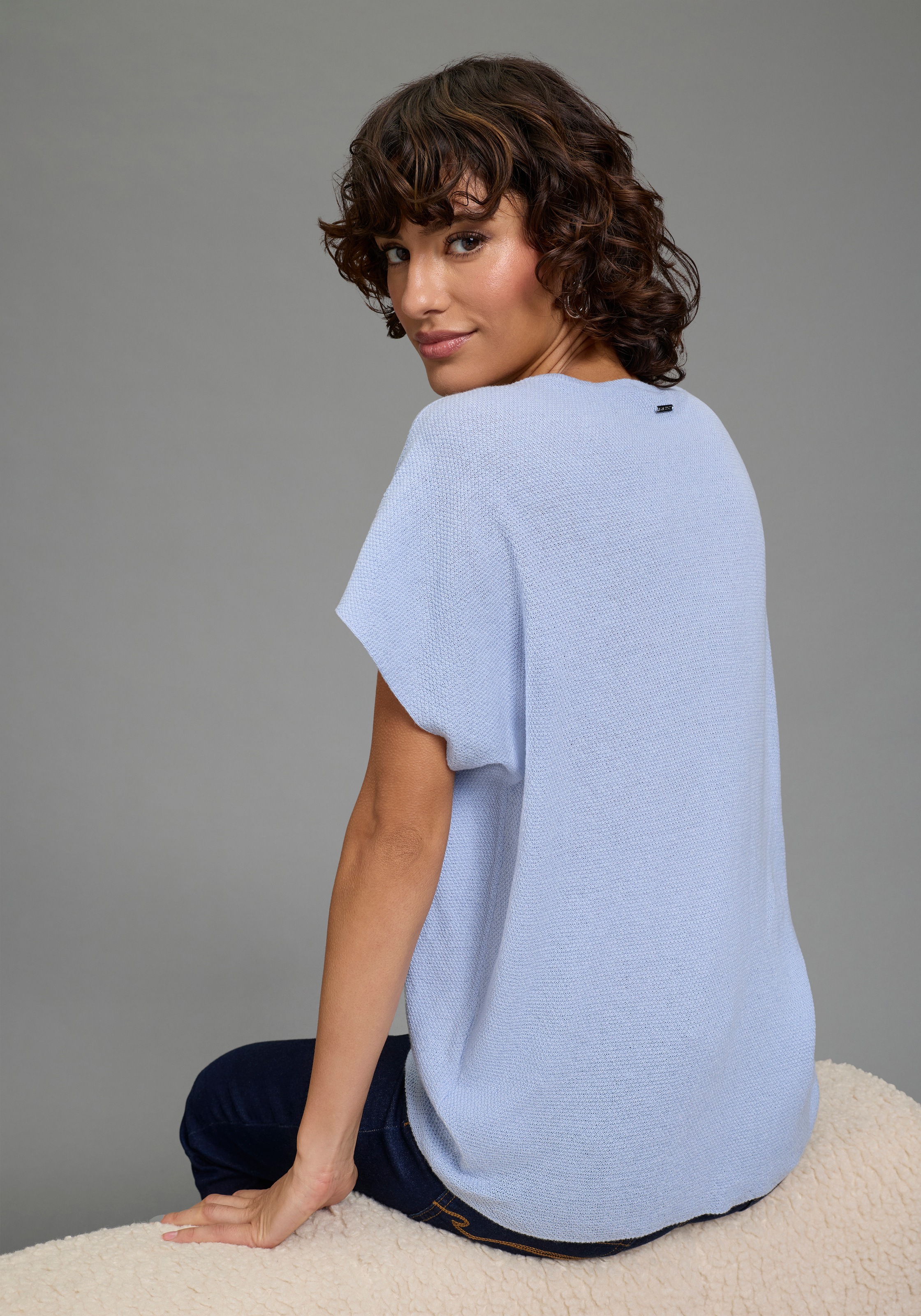 Laura Scott Kurzarmpullover mit modernem Perlstrick und lässiger Passform günstig online kaufen